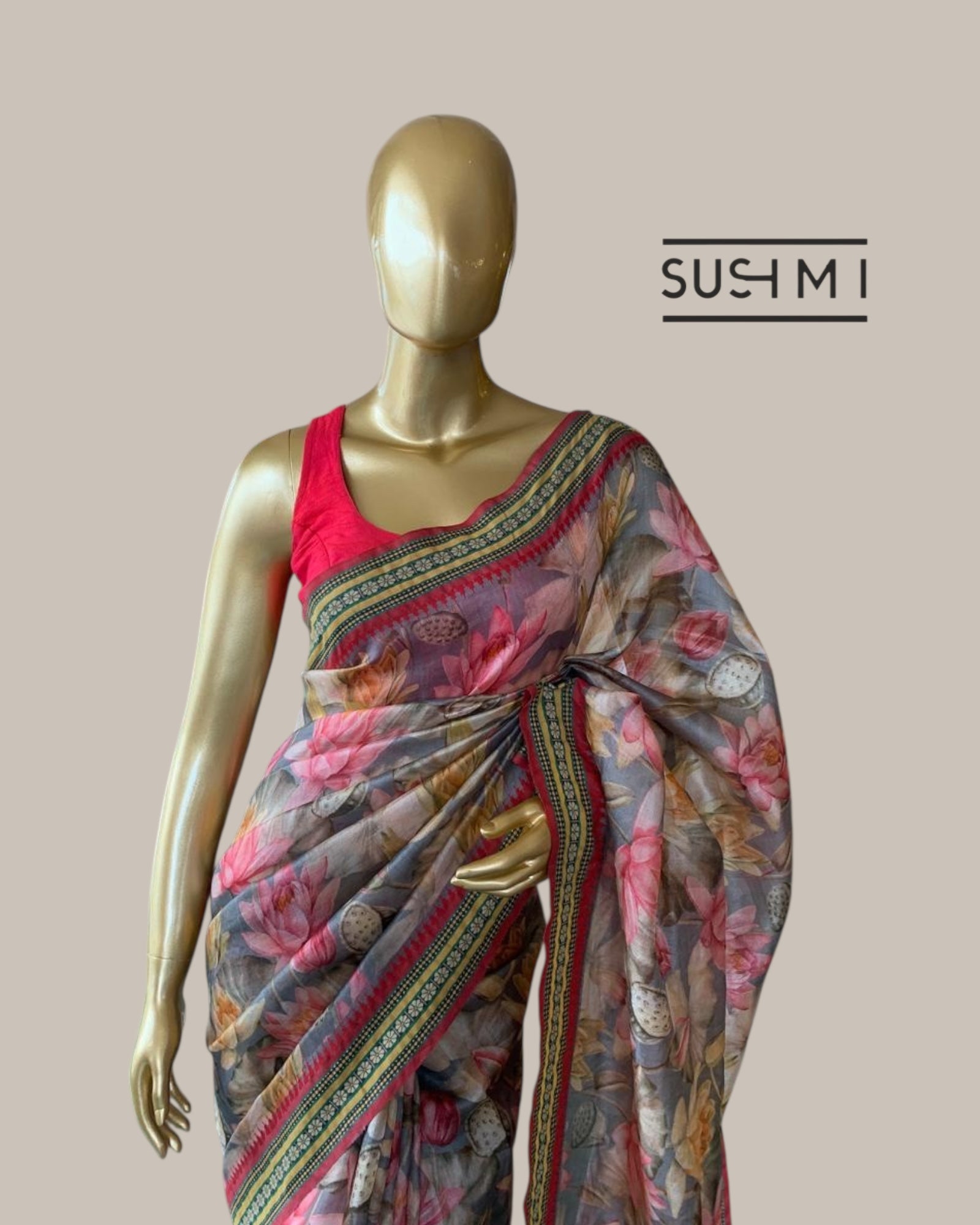 Lotus Floral Printed Pure Vidharbha Tussar Saree Original Price : 19,999 inr 15%