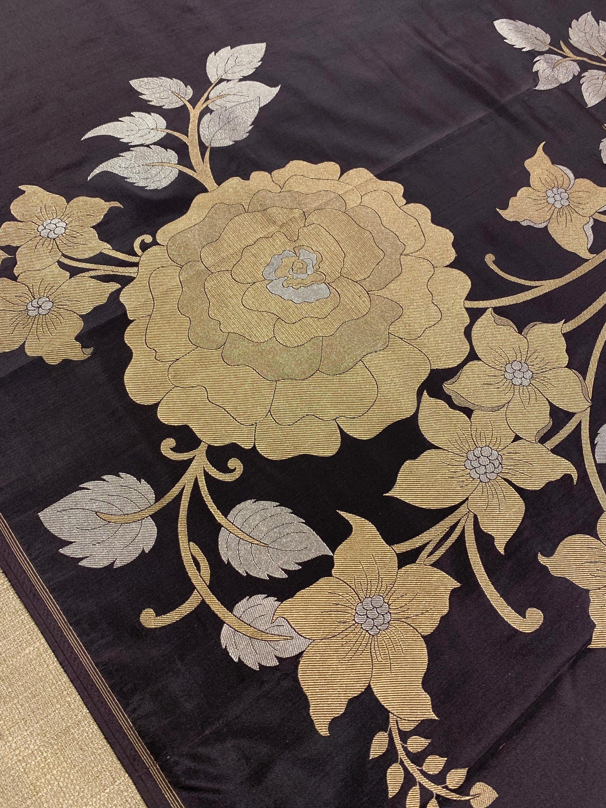 Dark Choclate and Antique Gold Designer Banarasi Silk Saree