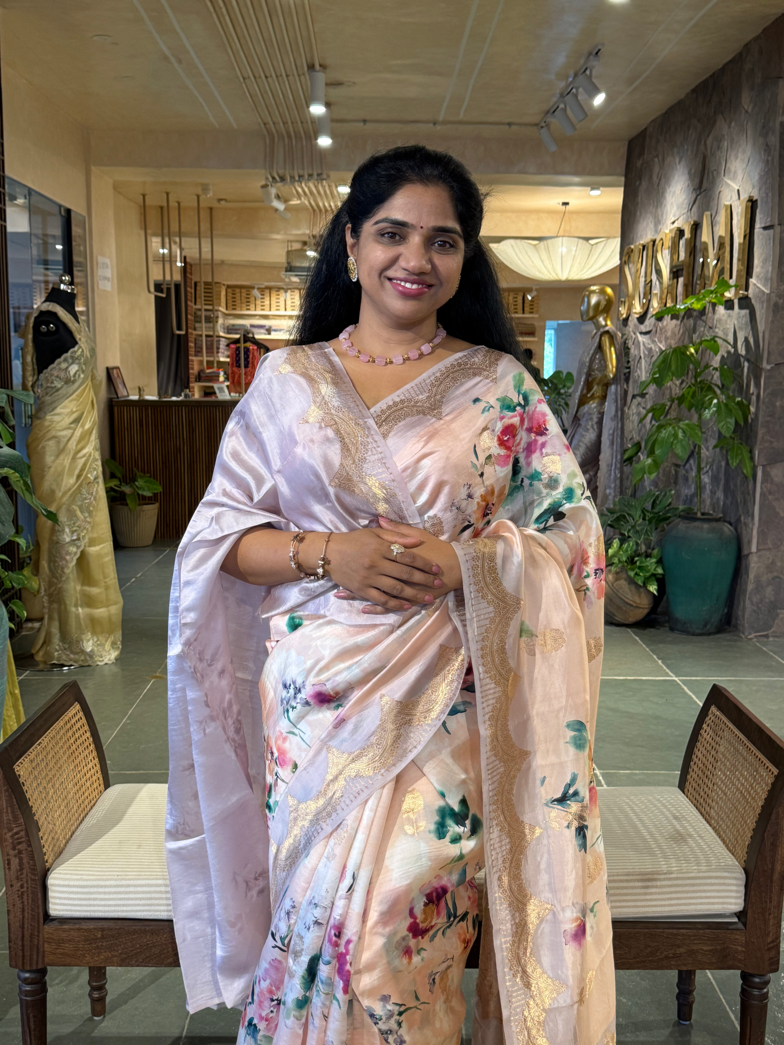 Banarasi Soft Silk Printed Saree With Scalloped Woven Zari Border