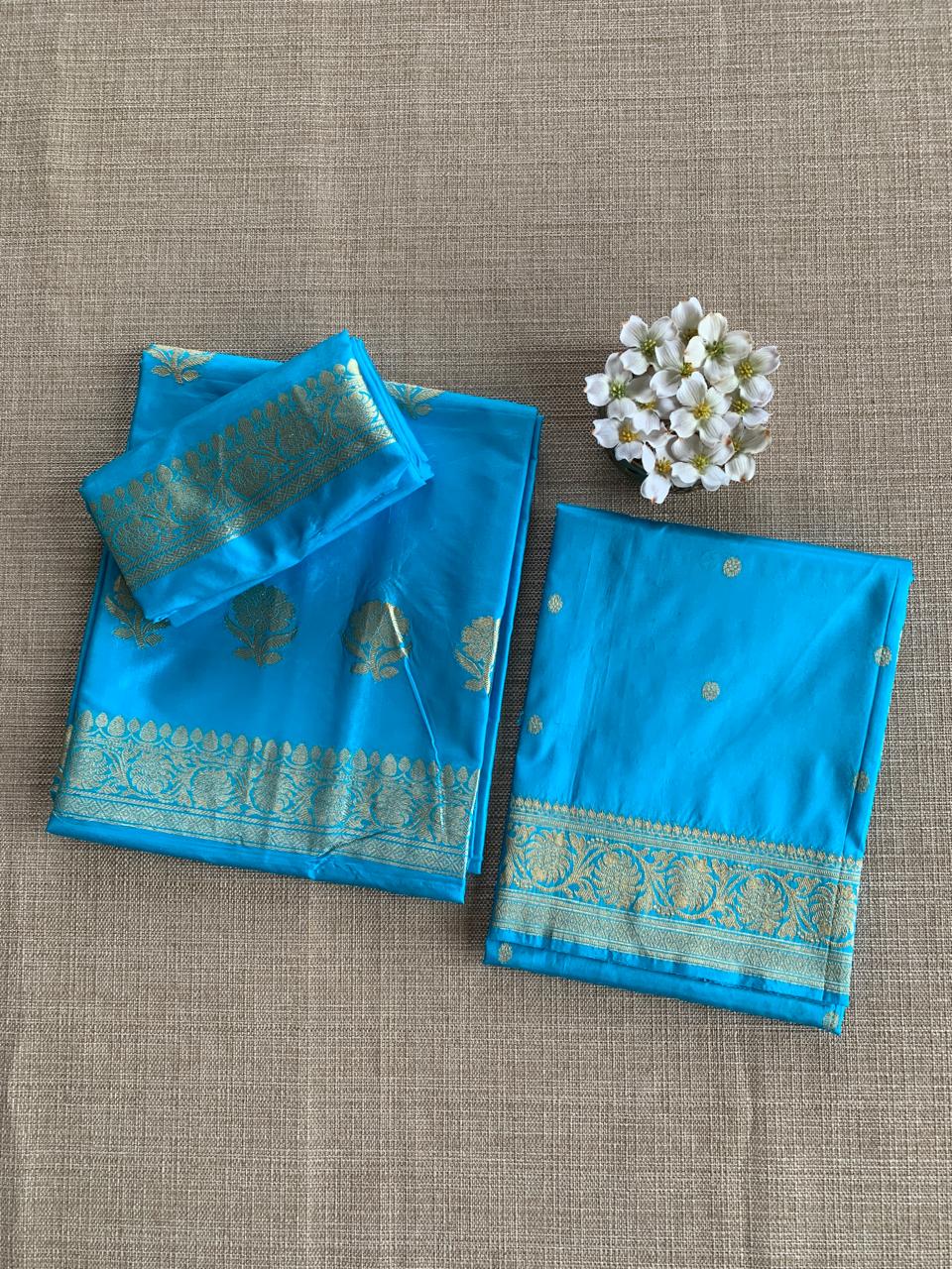 Copper Sulphate  Pure Handloom Katan Silk  3 pc Suit Set with  kaduwa weaving