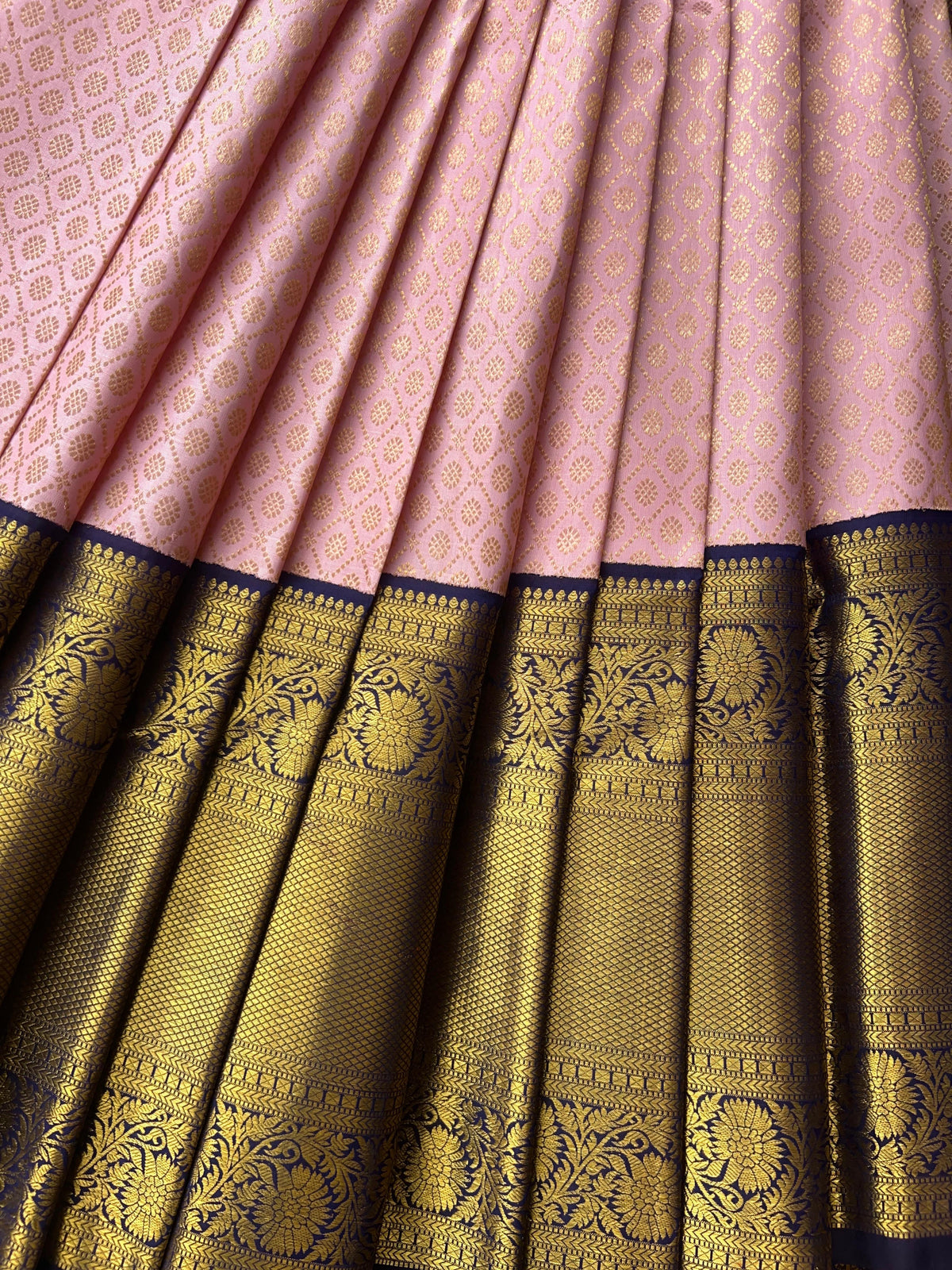 Elegant Pink Pure Kanchi Pattu Silk Saree with Midnight Blue Zari Border