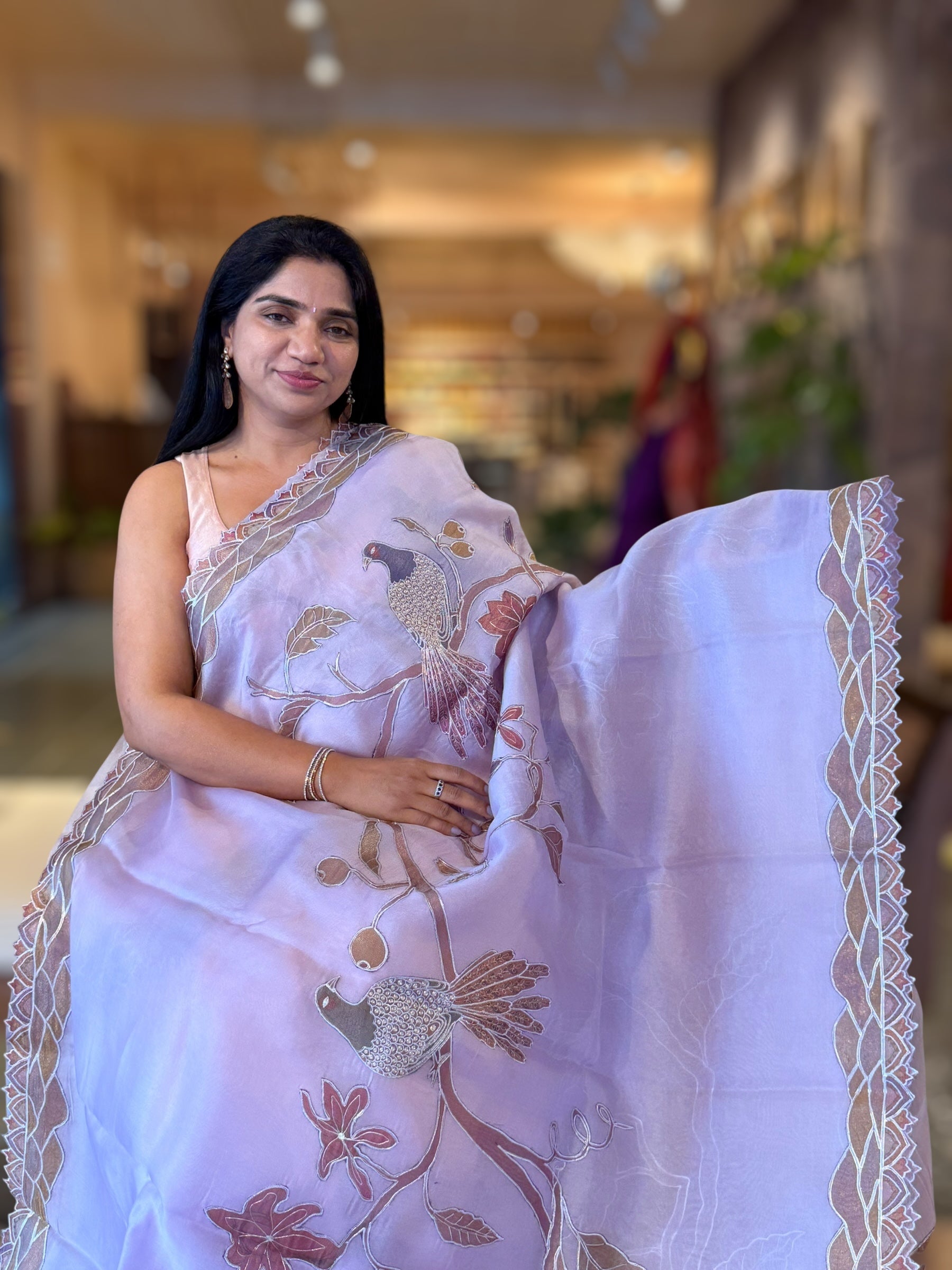Lilac Pure Organza Saree with one of a kind Tissue Applique work allover