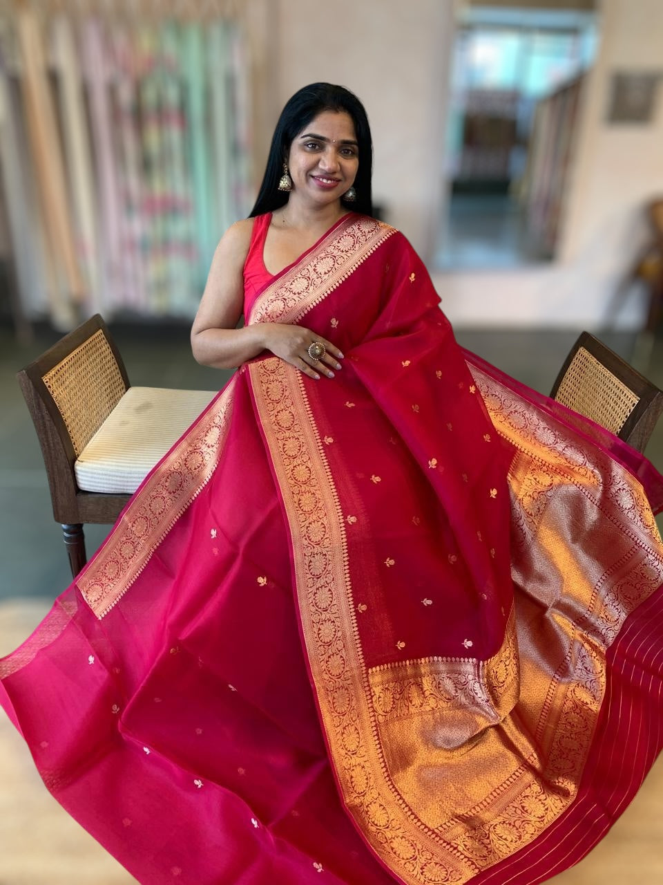 Ruby Pink Pure Handloom Kora Banarasi Saree With Kaduwa Woven Motifs