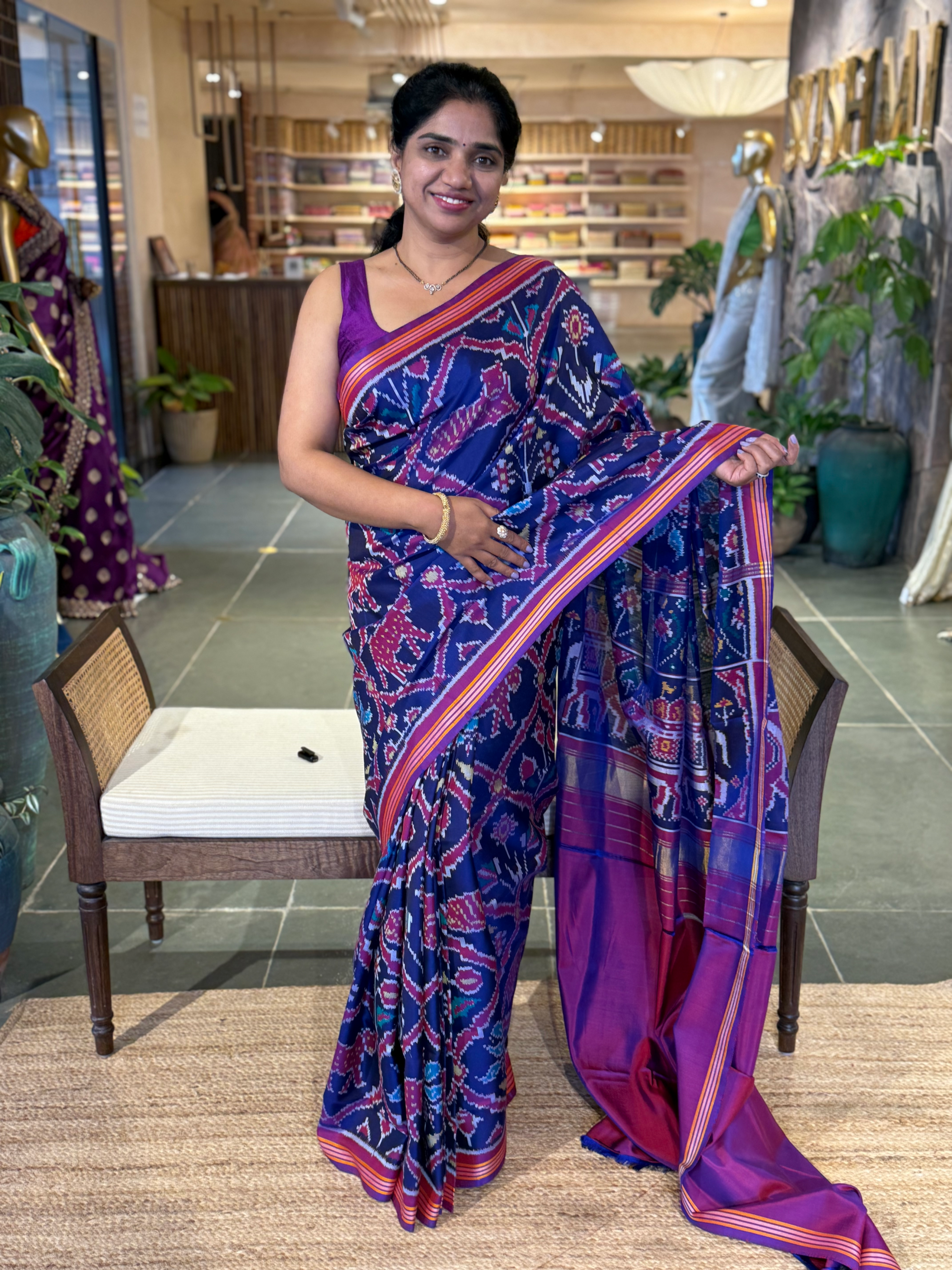 Blue and Majenta Combo Patan Patola Six figure Saree