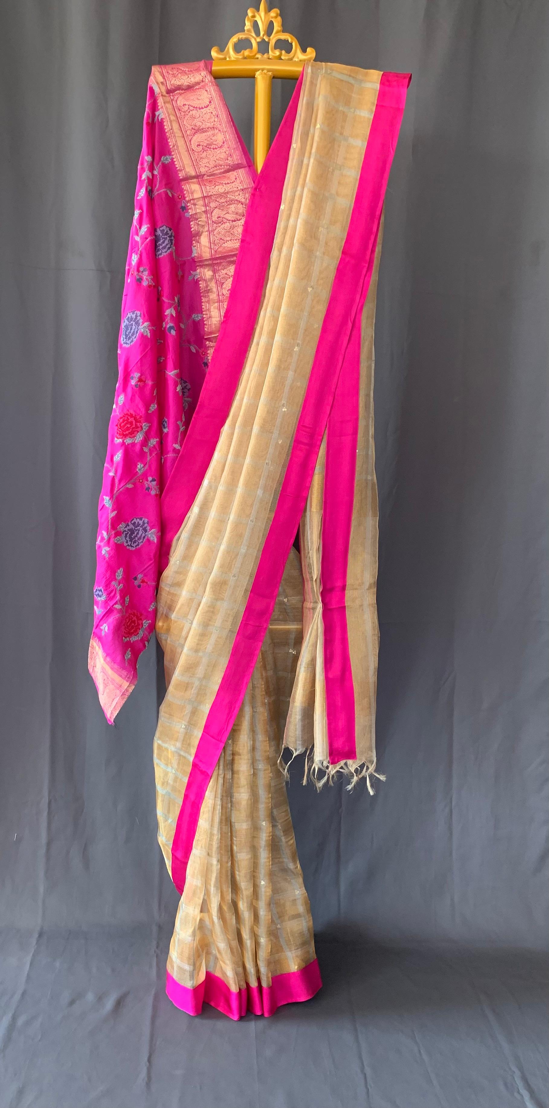 Designer Pure Handloom Gold tissue saree with kanchi petite point work blouse