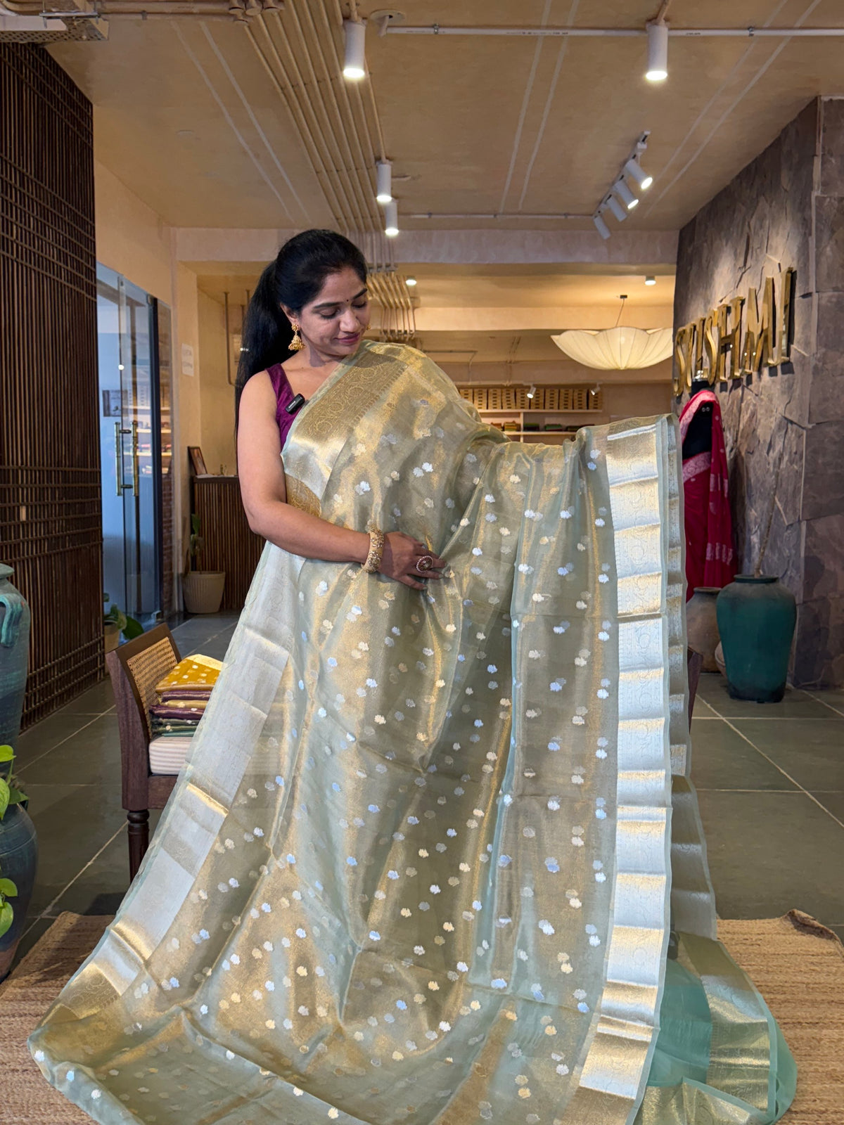 WDTSH : SeaGreen Banarasi Tissue Saree with Gold based Tissue