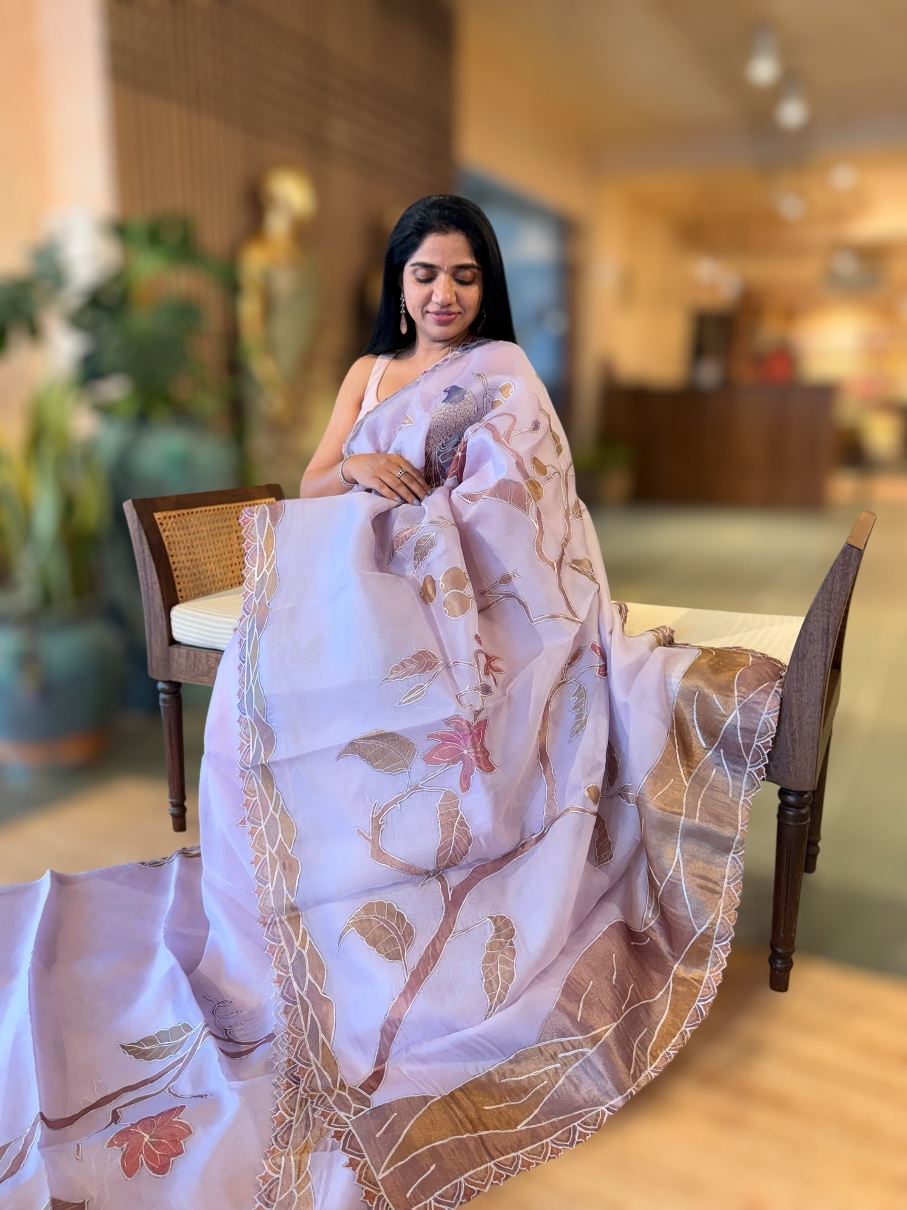 Lilac Pure Organza Saree with one of a kind Tissue Applique work allover