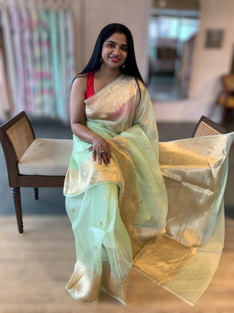 Light Apple Green Kora Banarasi Handloom Saree With Kaduwa Woven Motifs