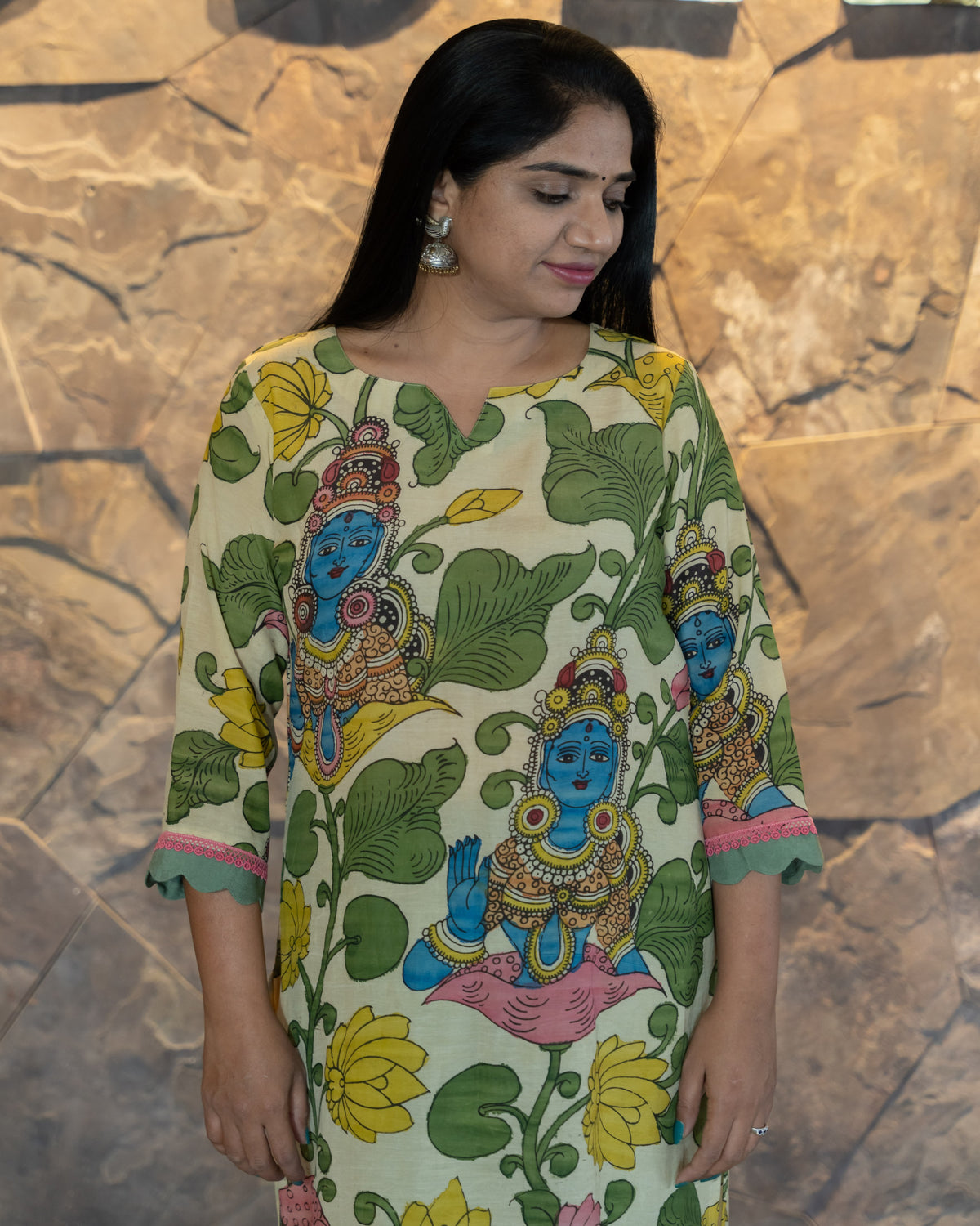 Goddess lakshmi concept Pen Kalamkari Silk Coordset