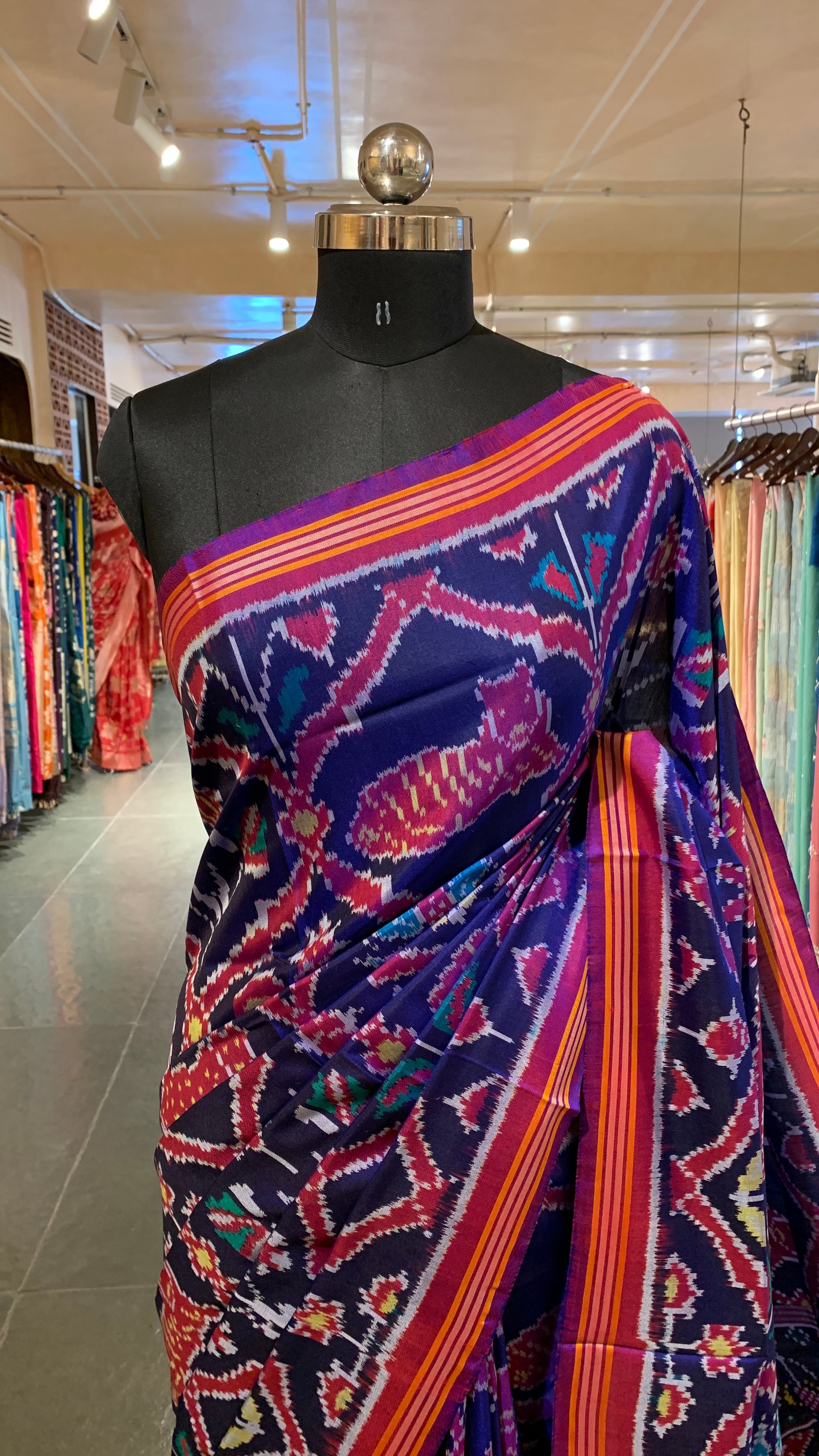 Blue and Majenta Combo Patan Patola Six figure Saree
