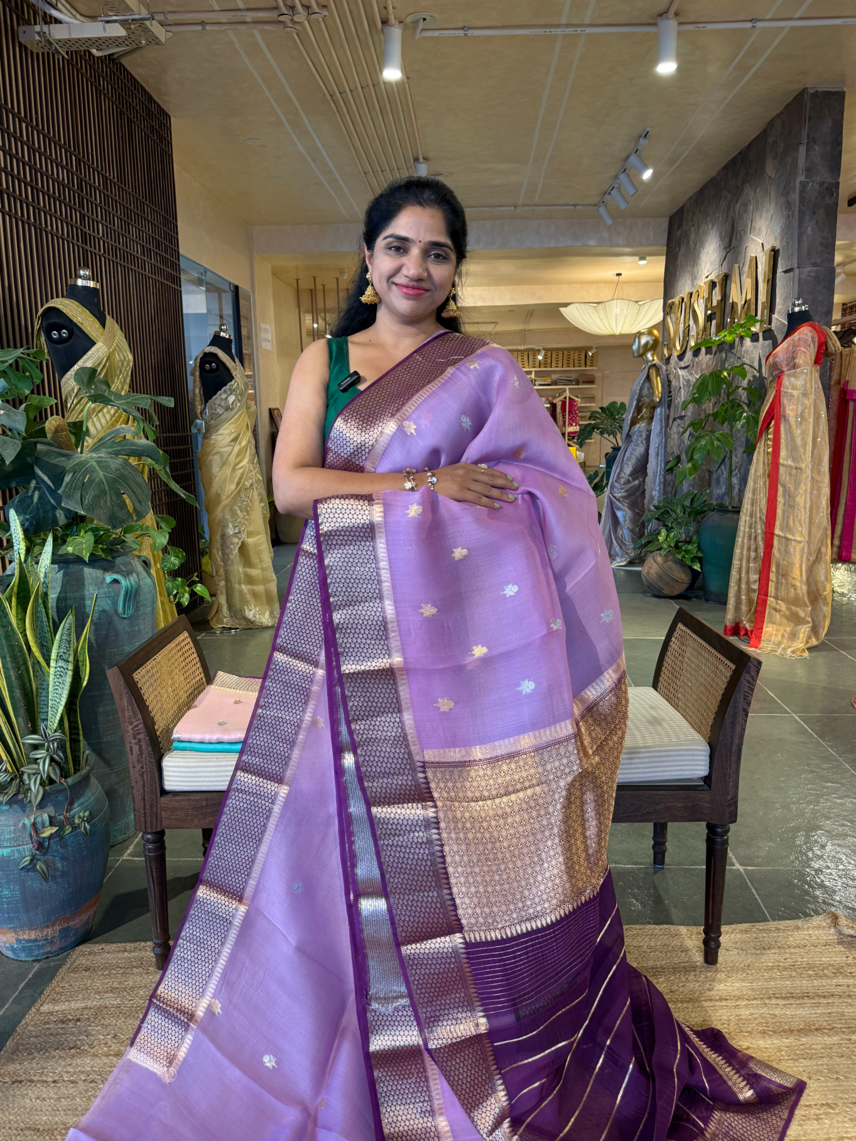 Lilac & Wine Combo Kora Banarasi  Saree with kaduwa Weaving