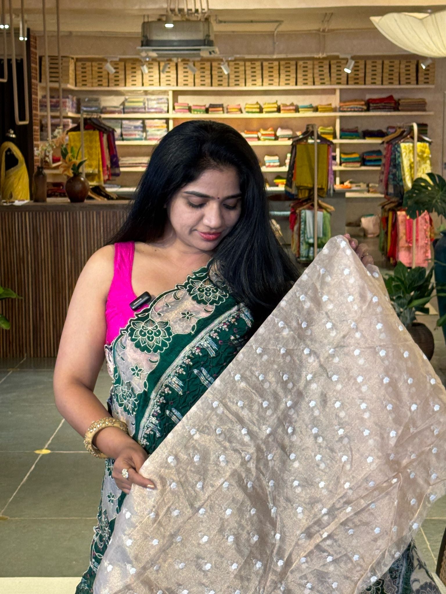 Banarasi Handloom Chiniya Silk Bandhini with Tissue Applique