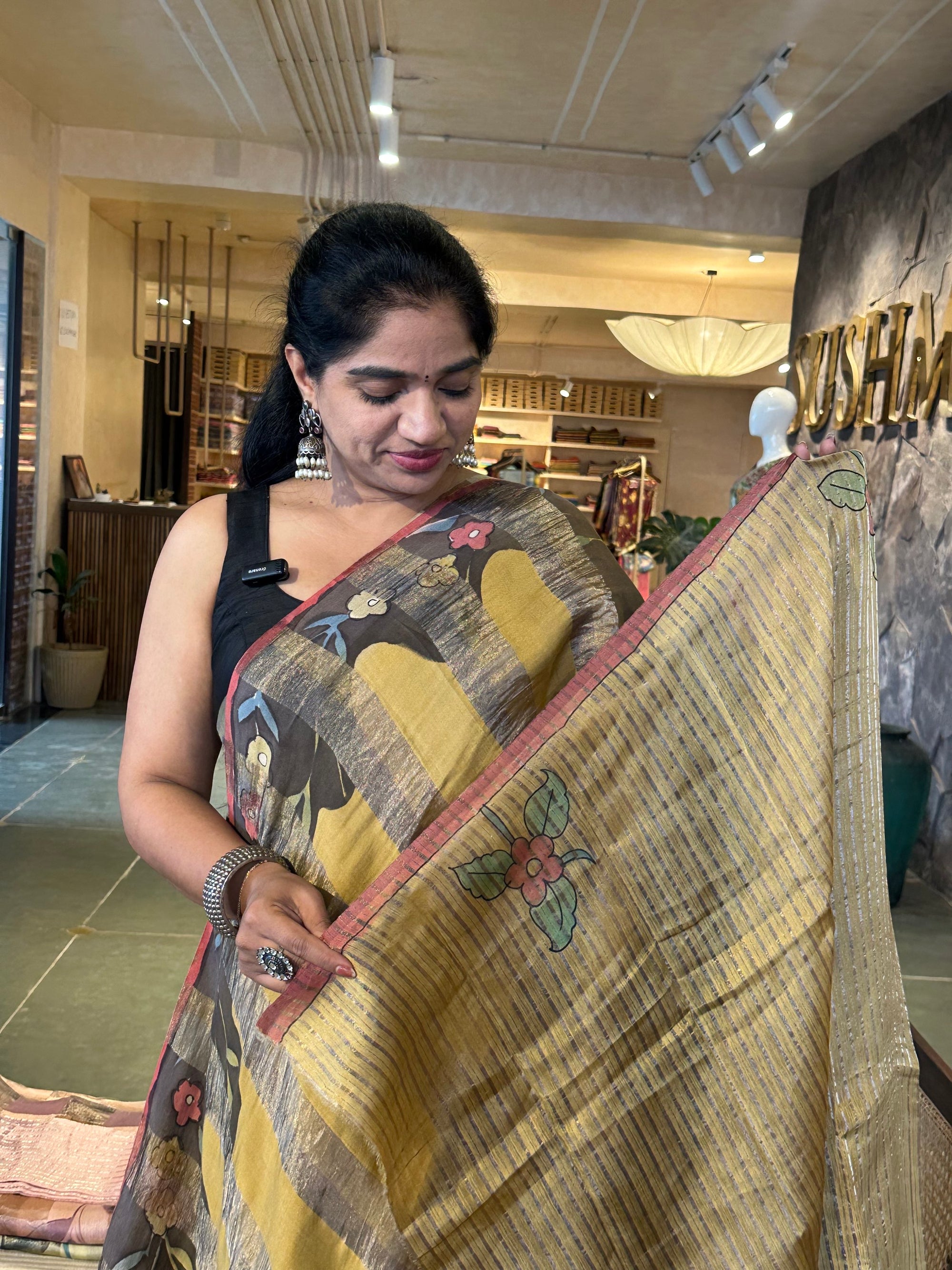 Pure Handloom Banarasi Munga Tissue  Saree with handpainting