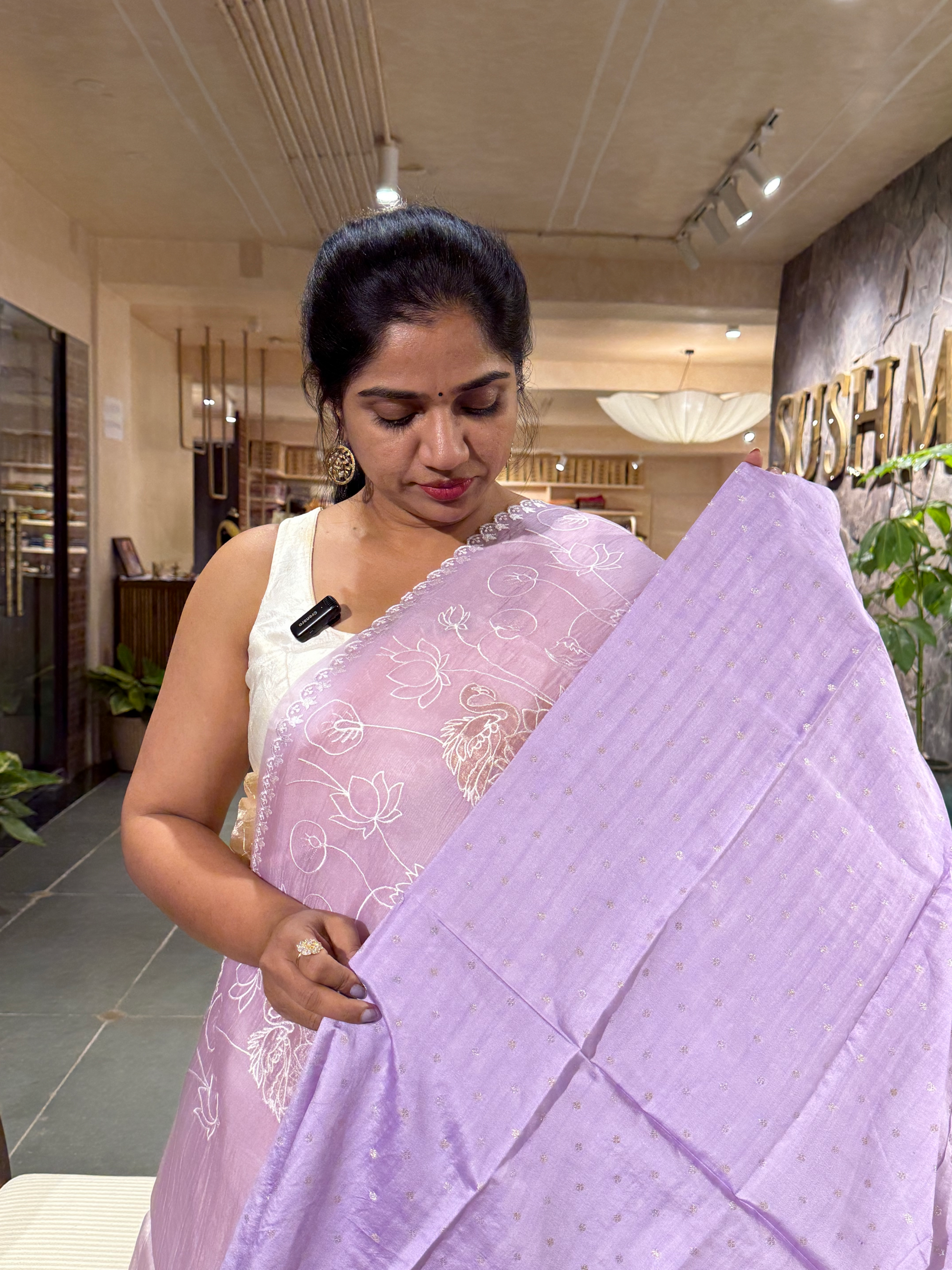 SOAA1609 :  Lilac Organza Saree with Allover Pichwai Applique Embroidery