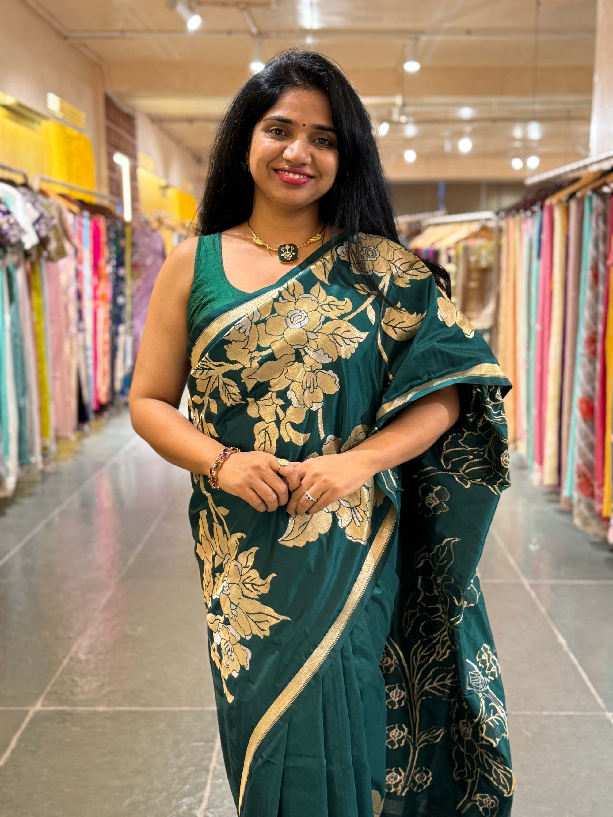 Forest Green Designer Banarasi Silk Saree