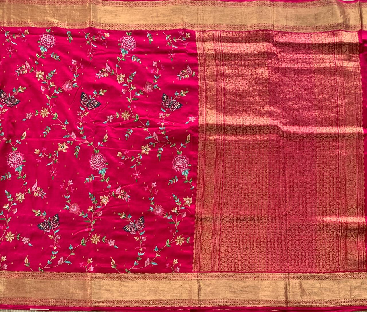 Dark Pink Kanchi  Saree With Allover Petite Point Embroidery