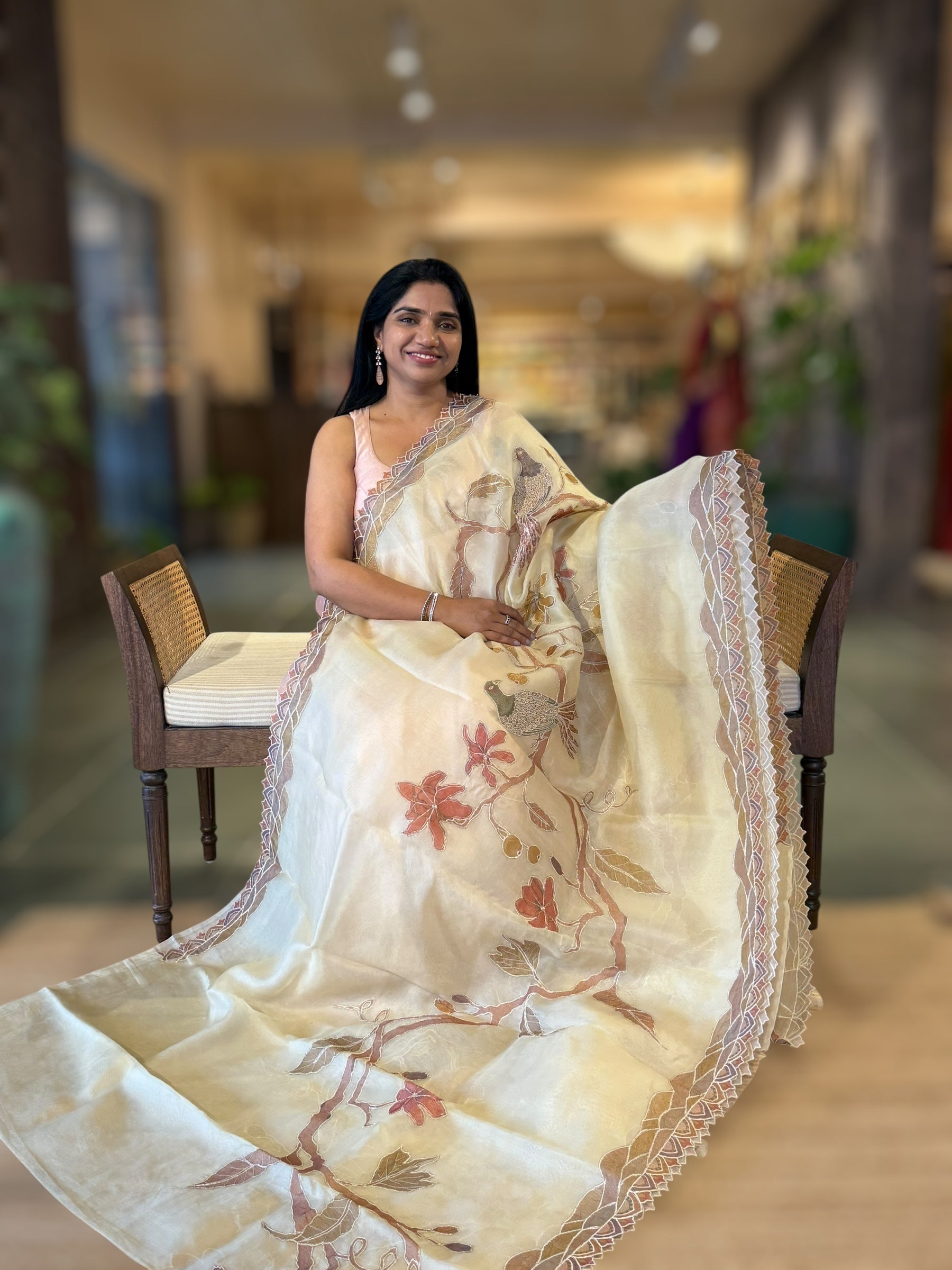 Pastel Yellow Pure Organza Saree with one of a kind Tissue Applique work allover