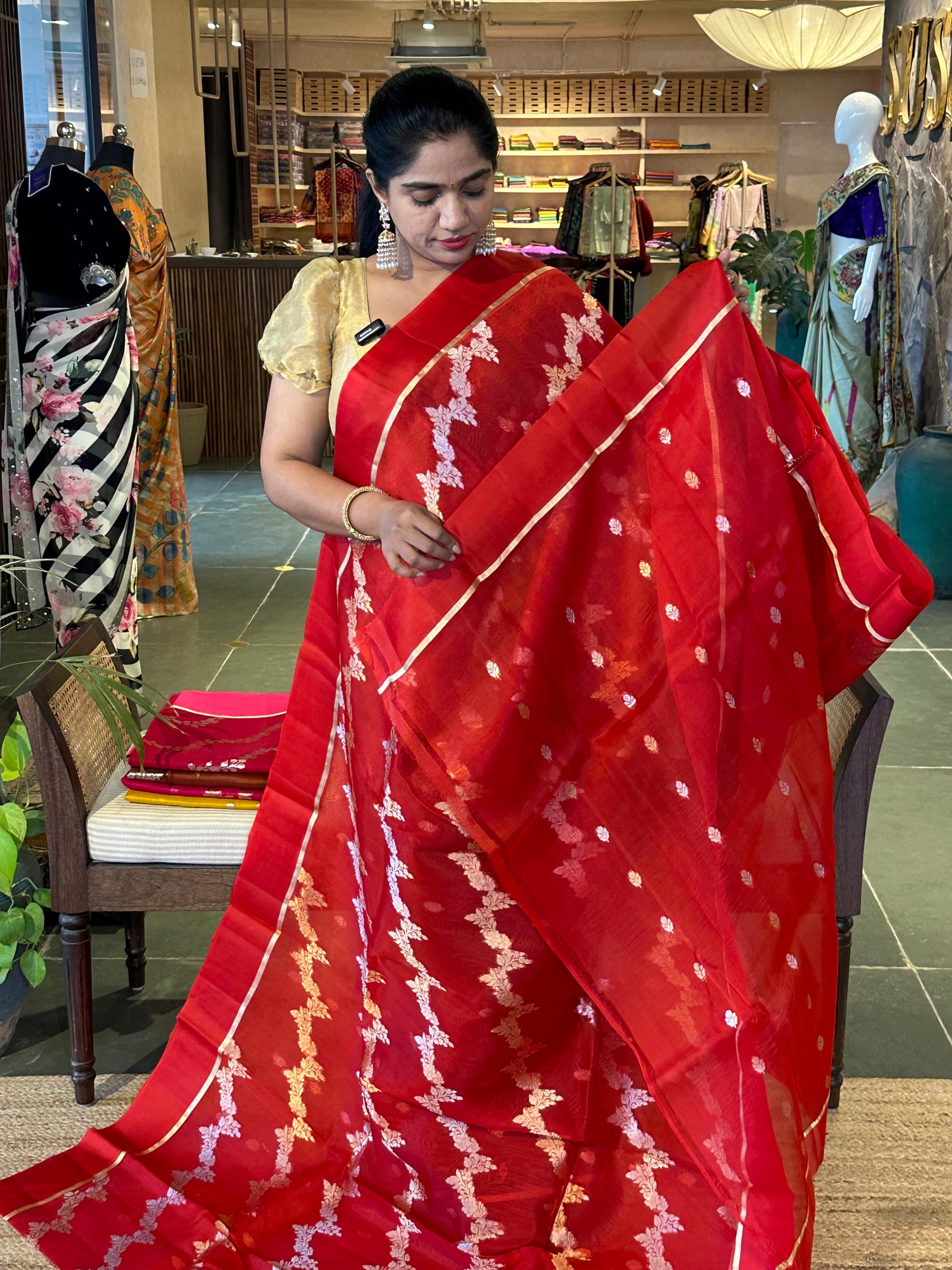 Red Kora Banarasi Handloom Saree with kaduwa weaving