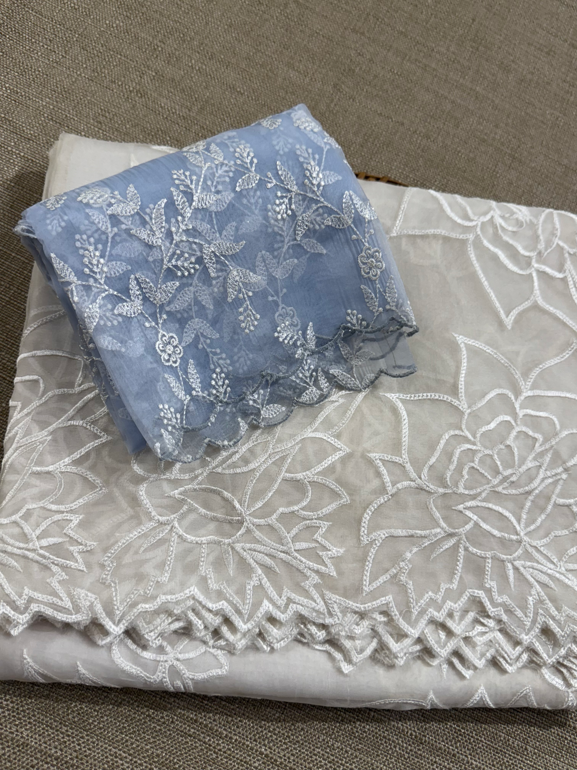 OROSEV1903 : White Organza Saree with Embroidered Rose Border