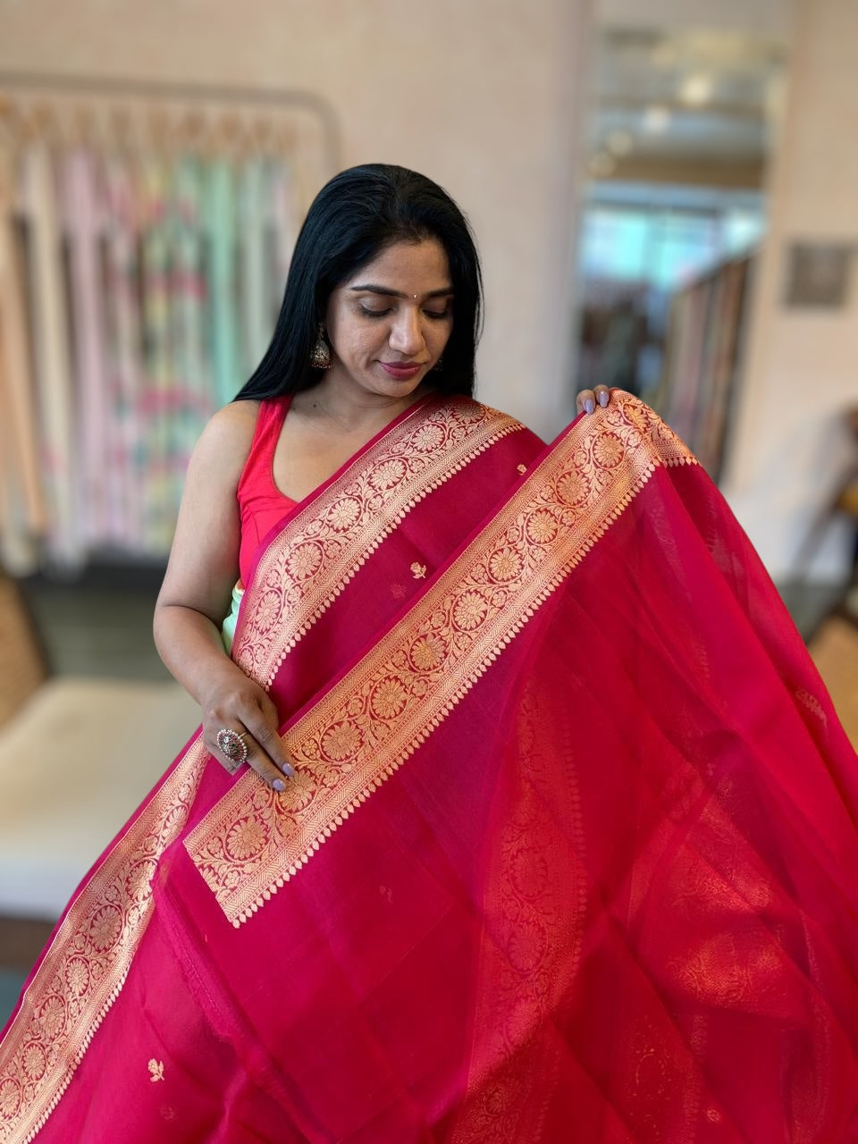 Ruby Pink Pure Handloom Kora Banarasi Saree With Kaduwa Woven Motifs