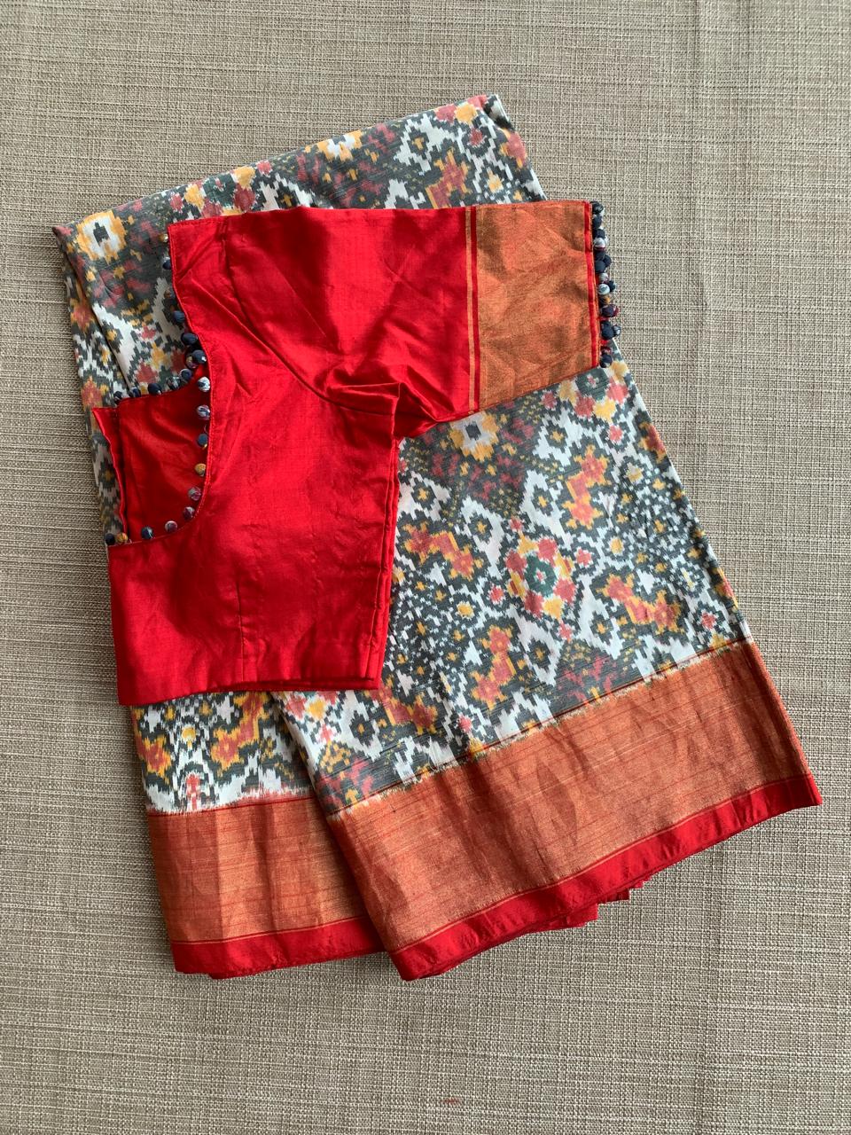 Pure Handloom Ikkath Patola Saree With Ready To Wear Blouse
