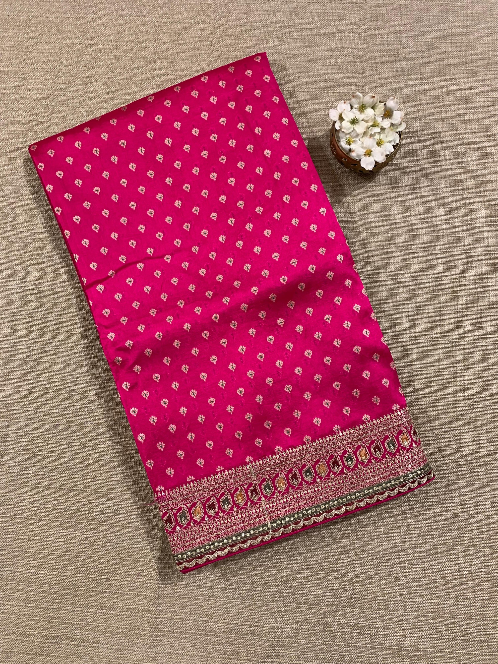 Fushcia Pink Pure Handloom Banarasi Silk Saree With Sabhyasachi Borders & Blouse