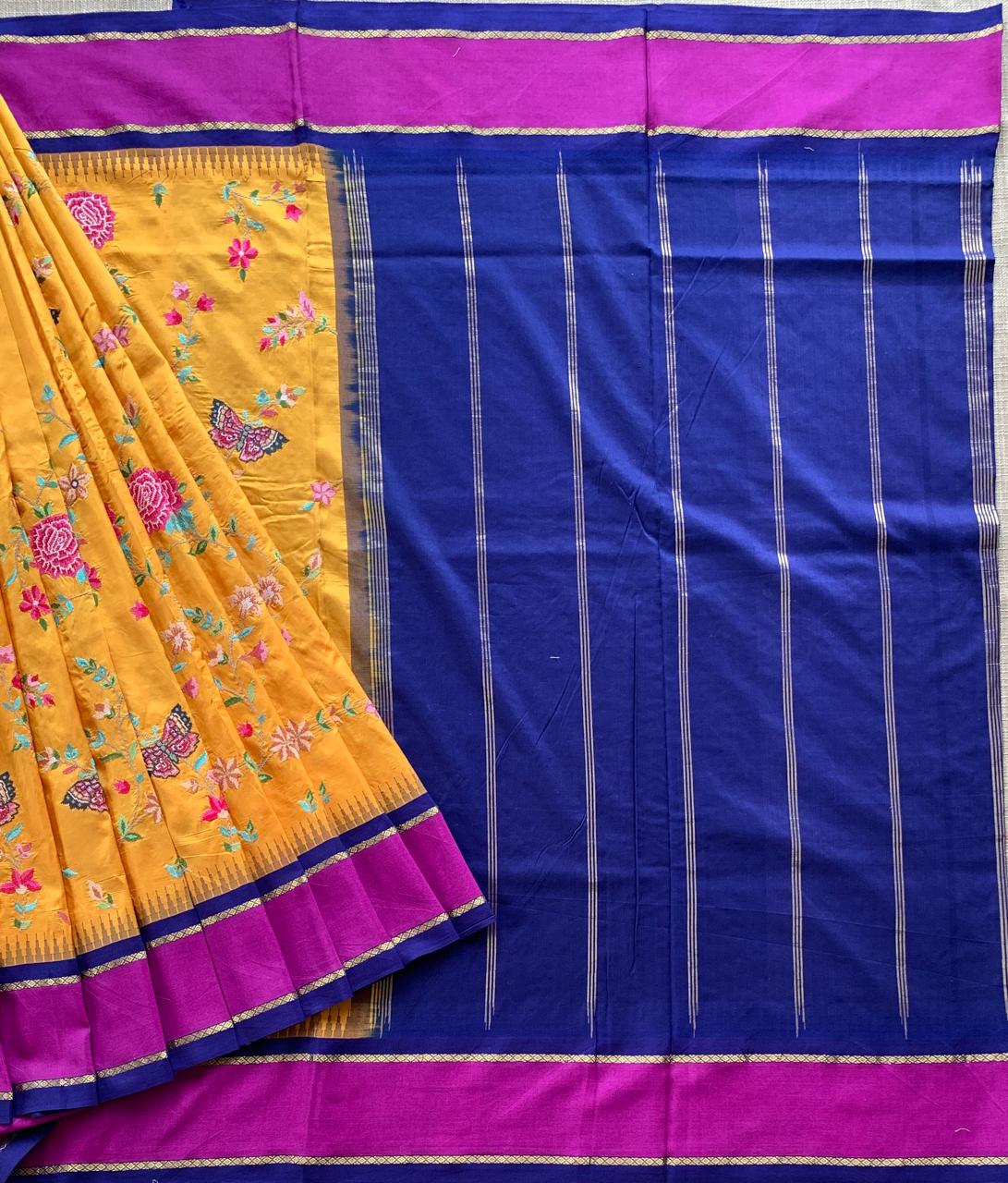Kanchi Gap Border Saree With Allover Petite Point Embroidery