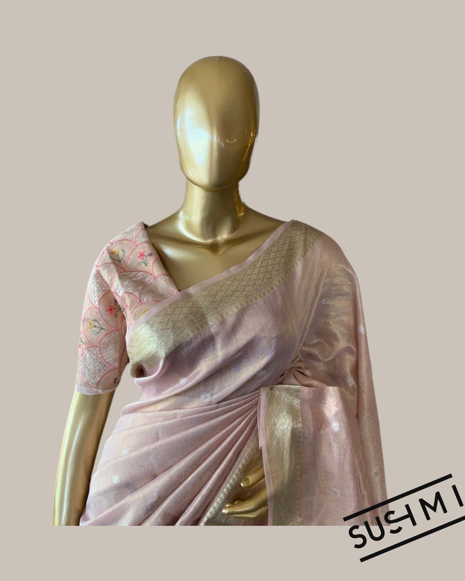 Banarasi cotton tissue with embroidered blouse