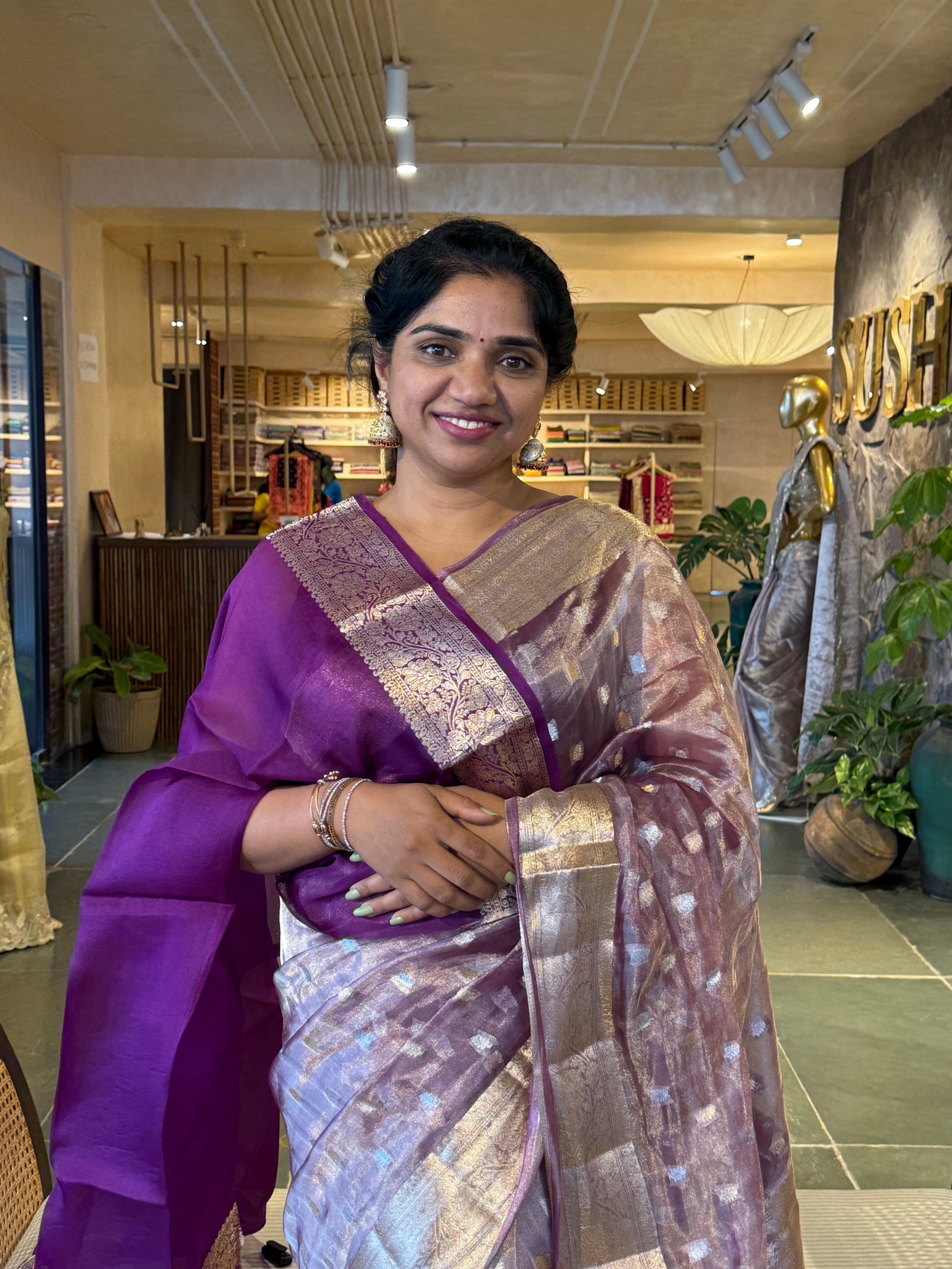 Purple Banarasi Tissue Saree