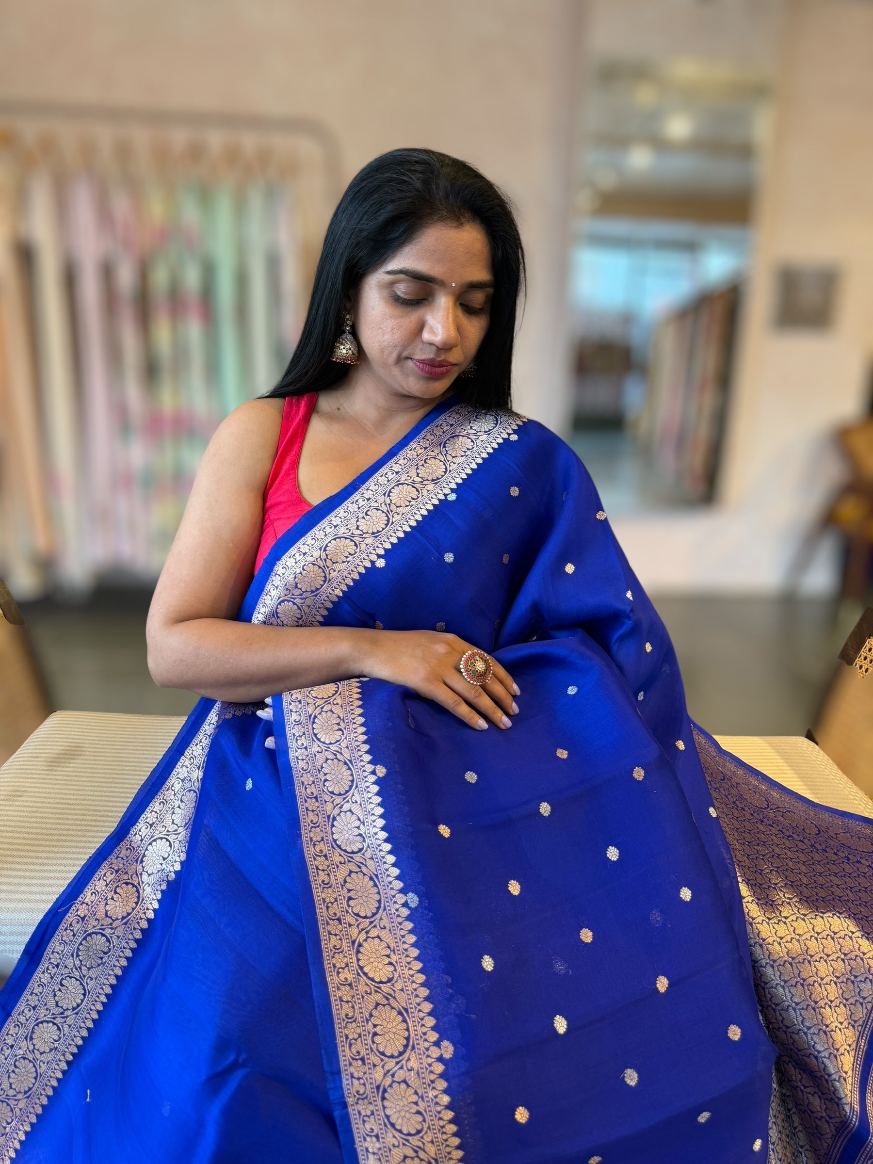 Royal Blue Pure Handloom Kora Banarasi Saree With Kaduwa Woven Motifs