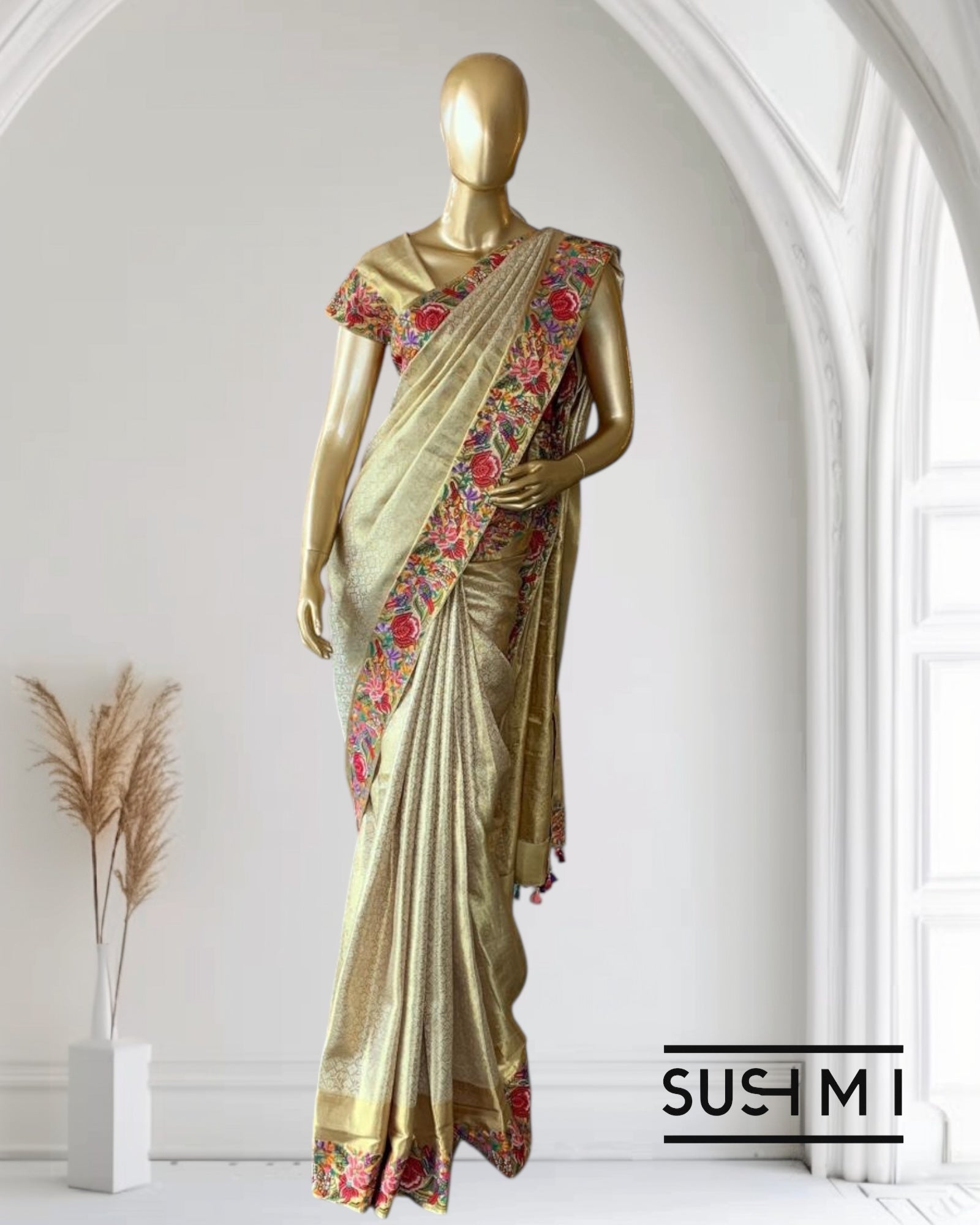 Pure Kanchi Tissue Brocade Saree with Petite Point Embroidery