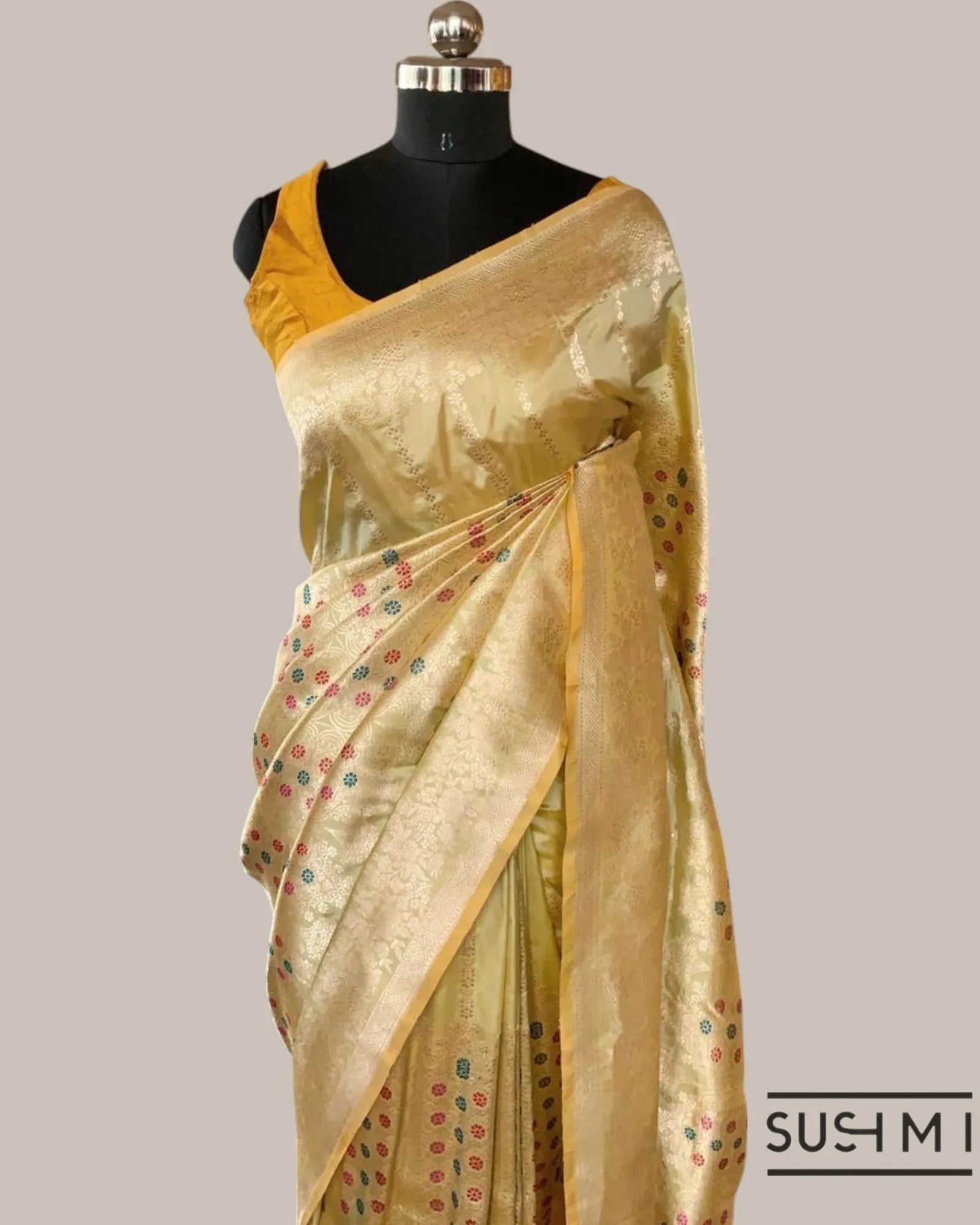 Pastel Yellow Deisgner Banarasi Katan Silk Saree