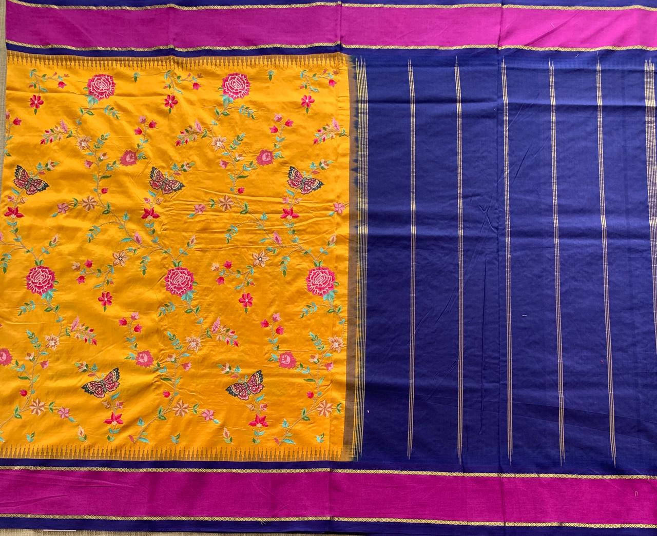 Kanchi Gap Border Saree With Allover Petite Point Embroidery