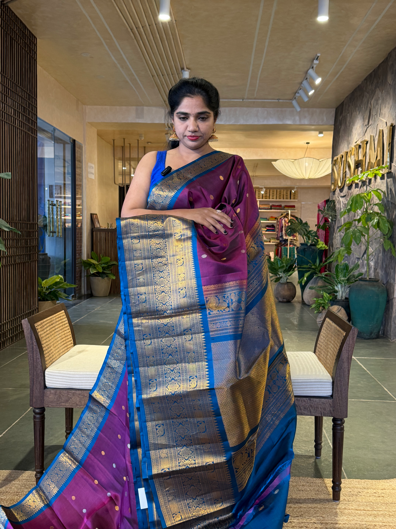 SGSA208 Wine and Peacock Blue Combo Gadwal Handloom Pure Silk Saree