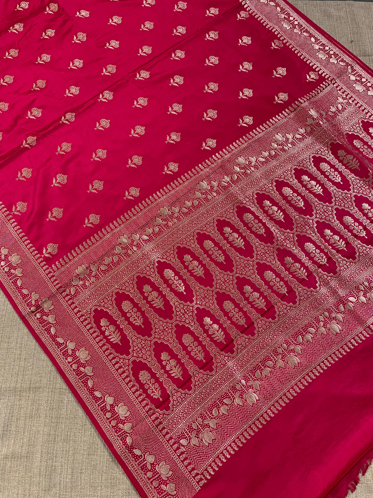 SMSSA212 Dark Pink  Mashru Silk Saree with lotus border