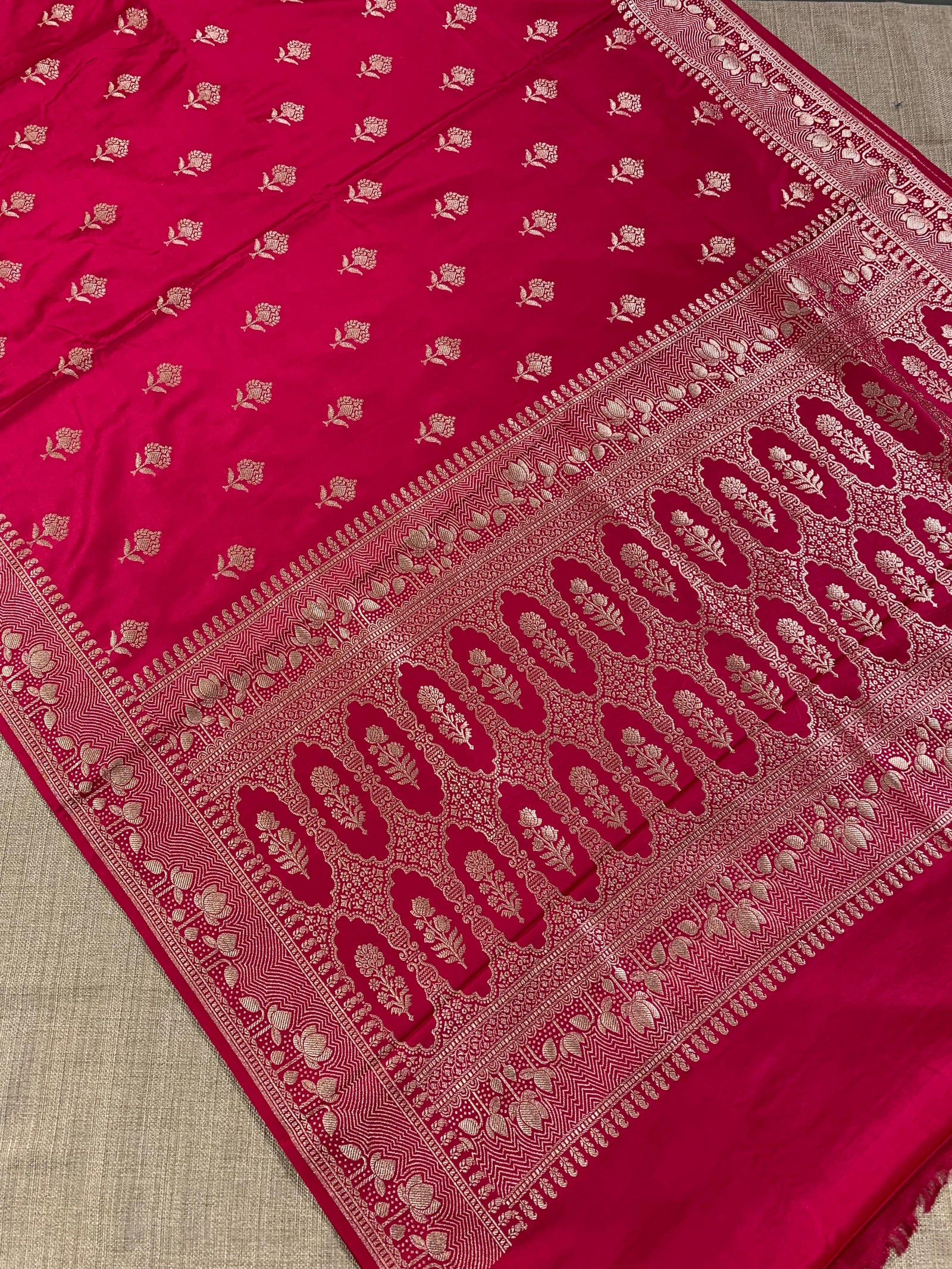 SMSSA212 Dark Pink  Mashru Silk Saree with lotus border