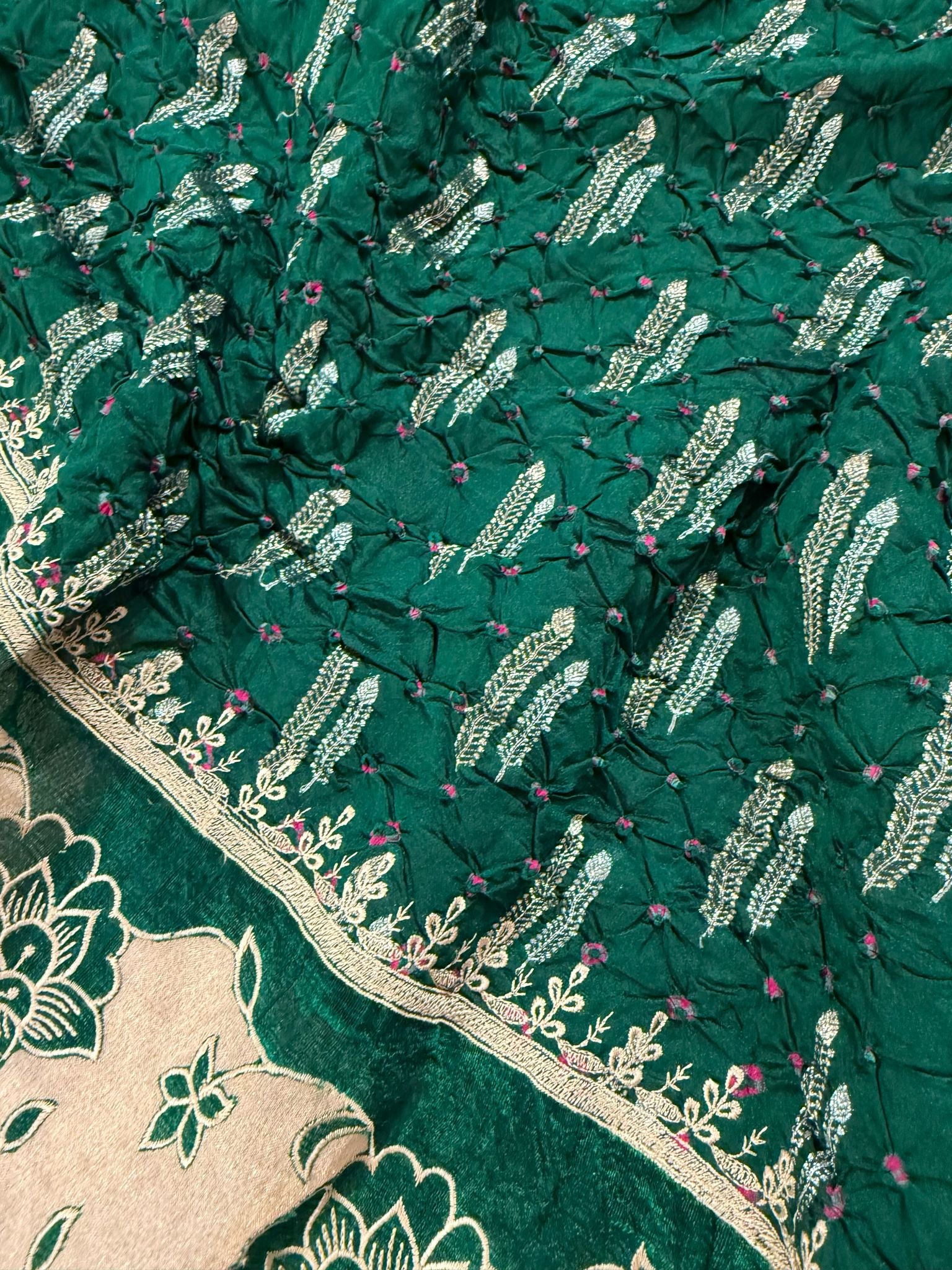 Banarasi Handloom Chiniya Silk Bandhini with Tissue Applique