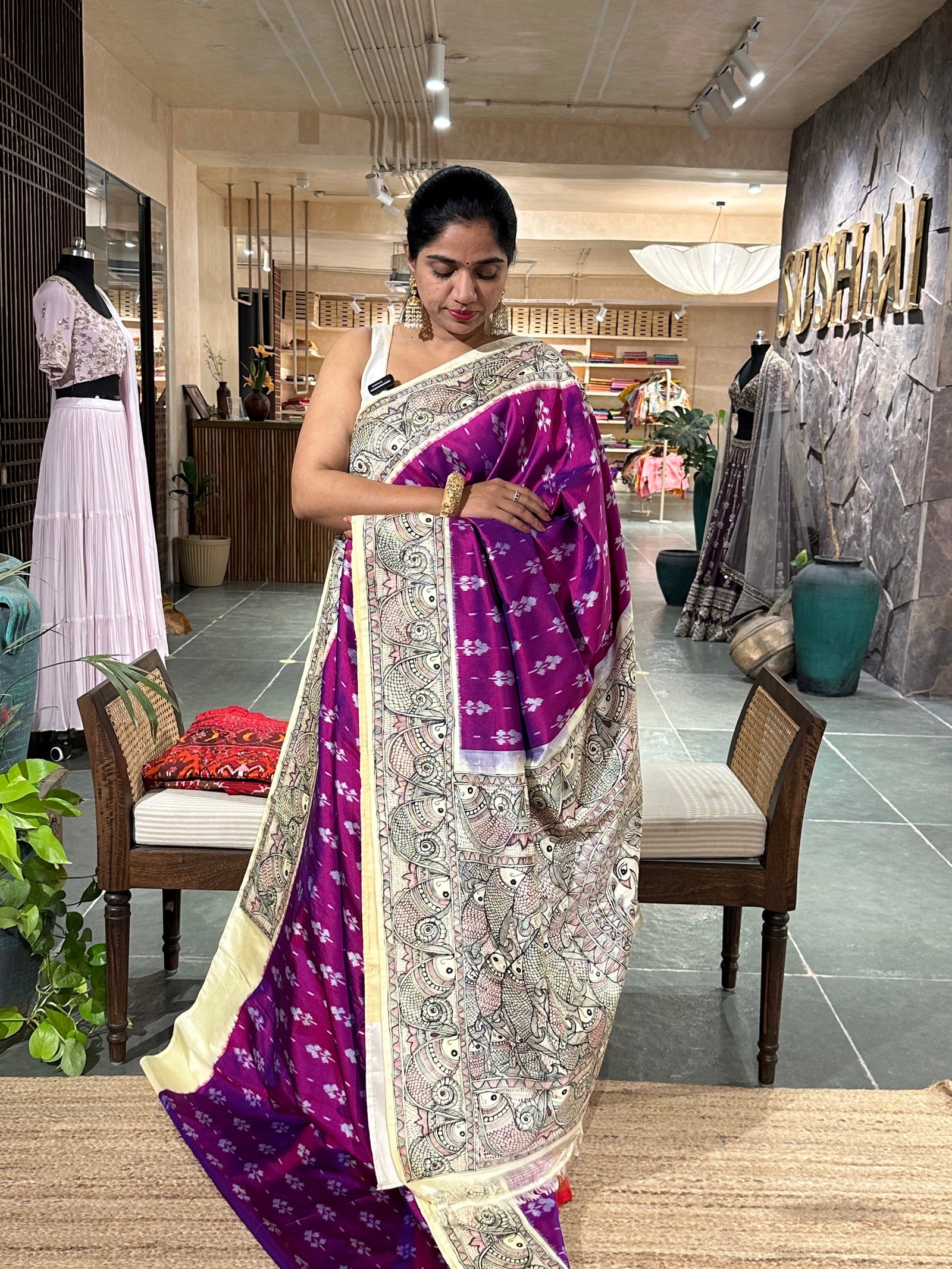Patola with Madhubhani handpainted border pallu and Blouse