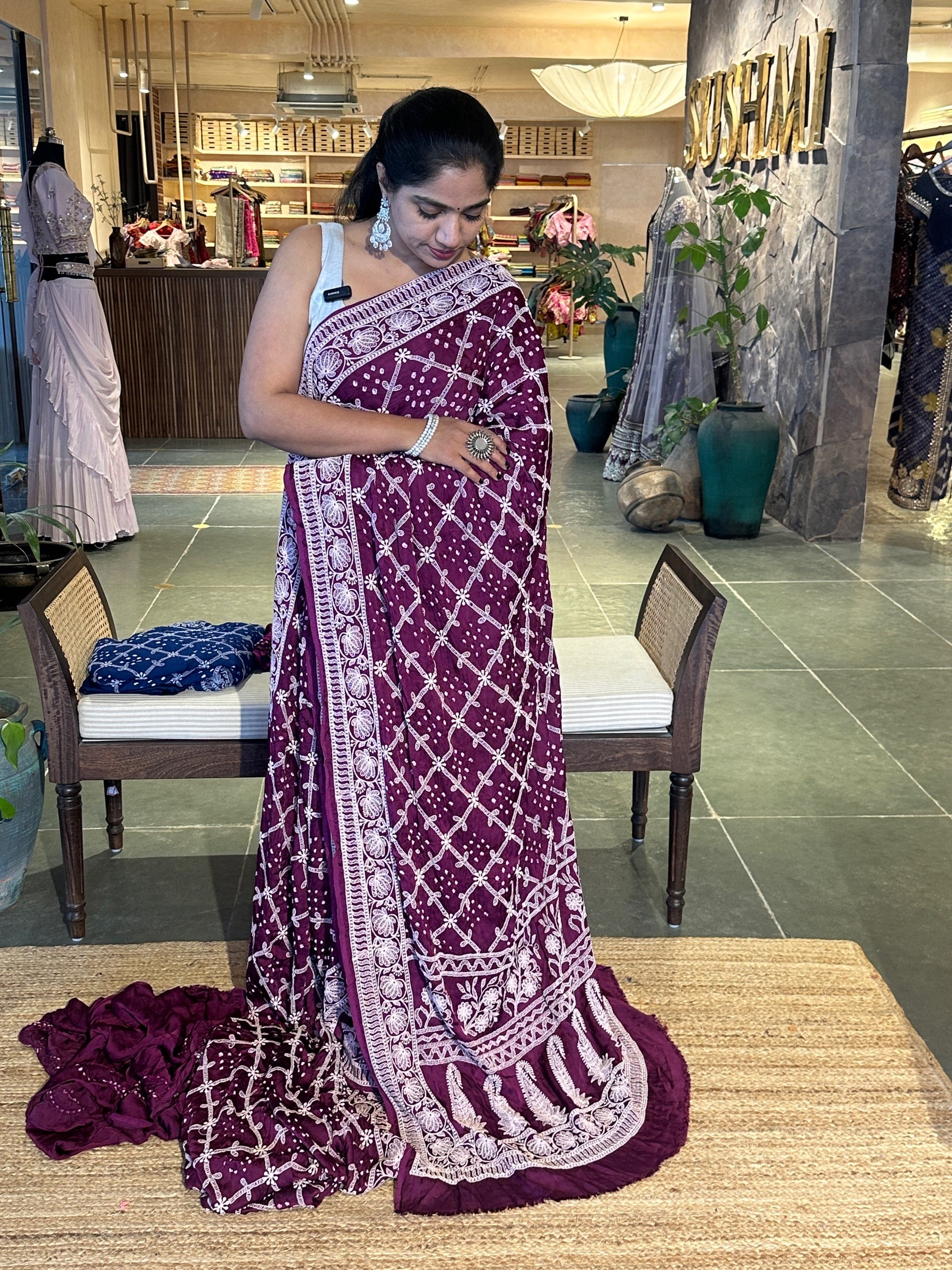 Bandhini and Chikankari Fusion Saree