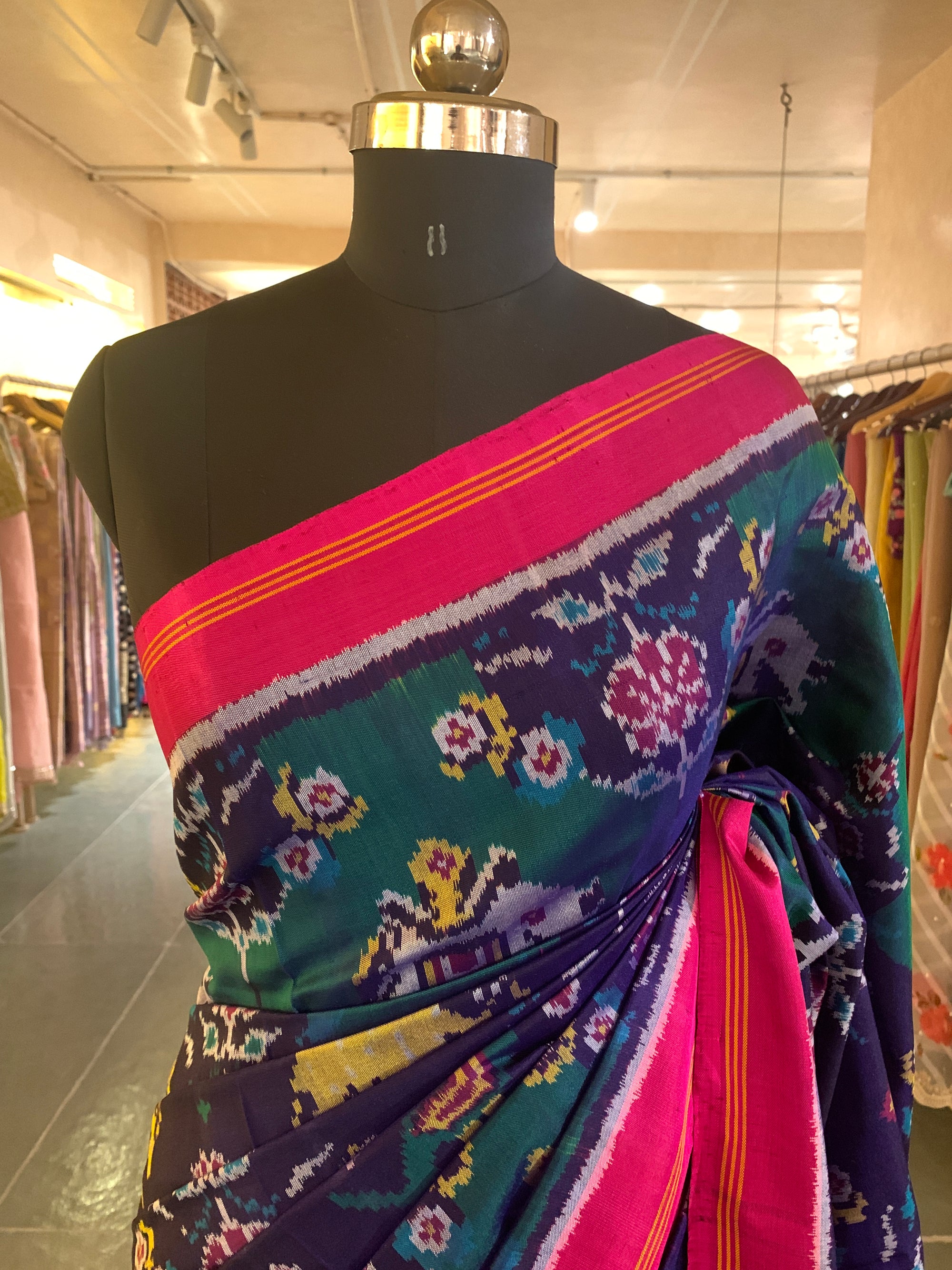 Navy Blue and Peacock Combo Pure Patan Patola Saree