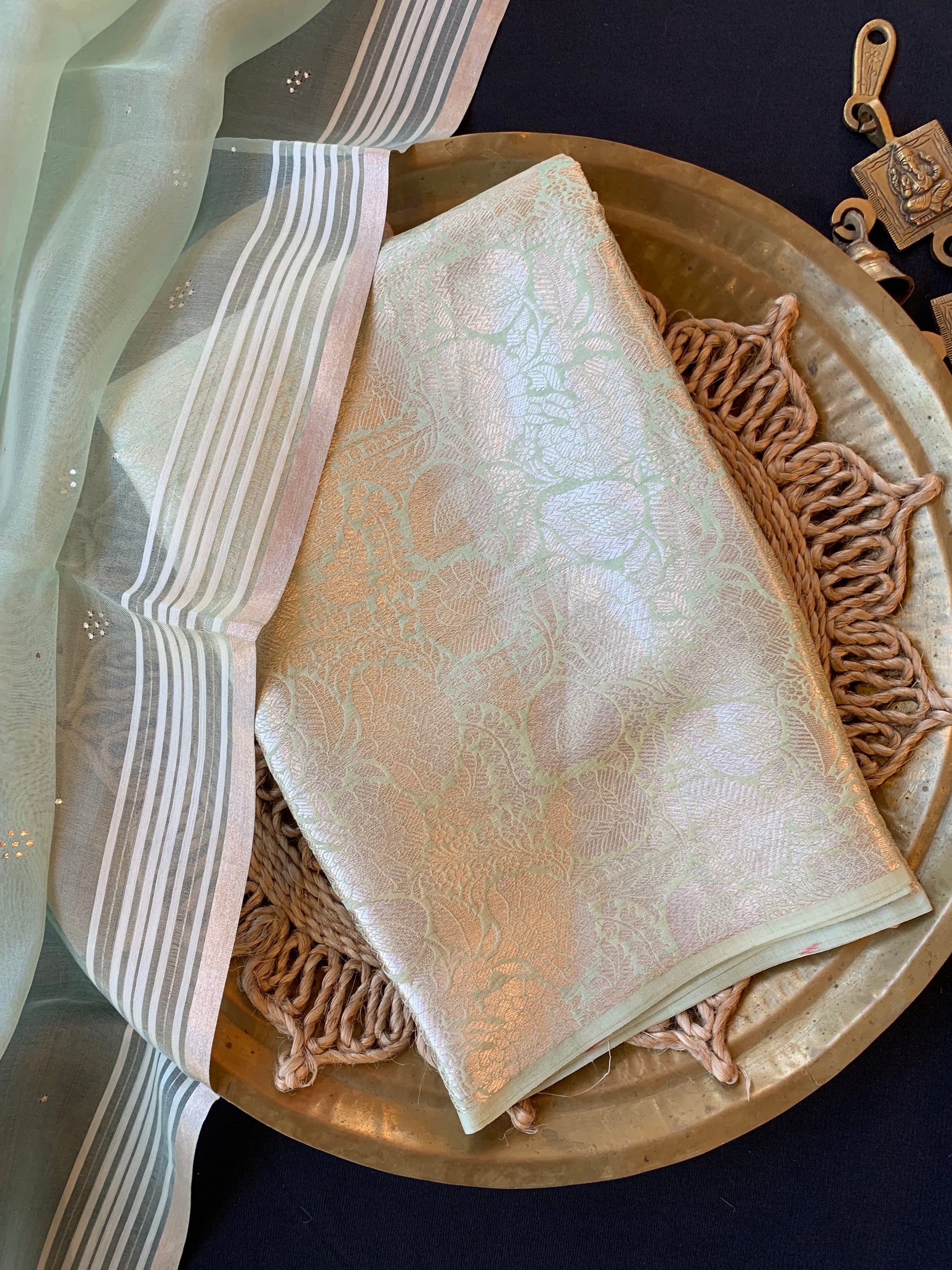 Mint Green Banarasi Handloom Brocade 3 pc suit set
