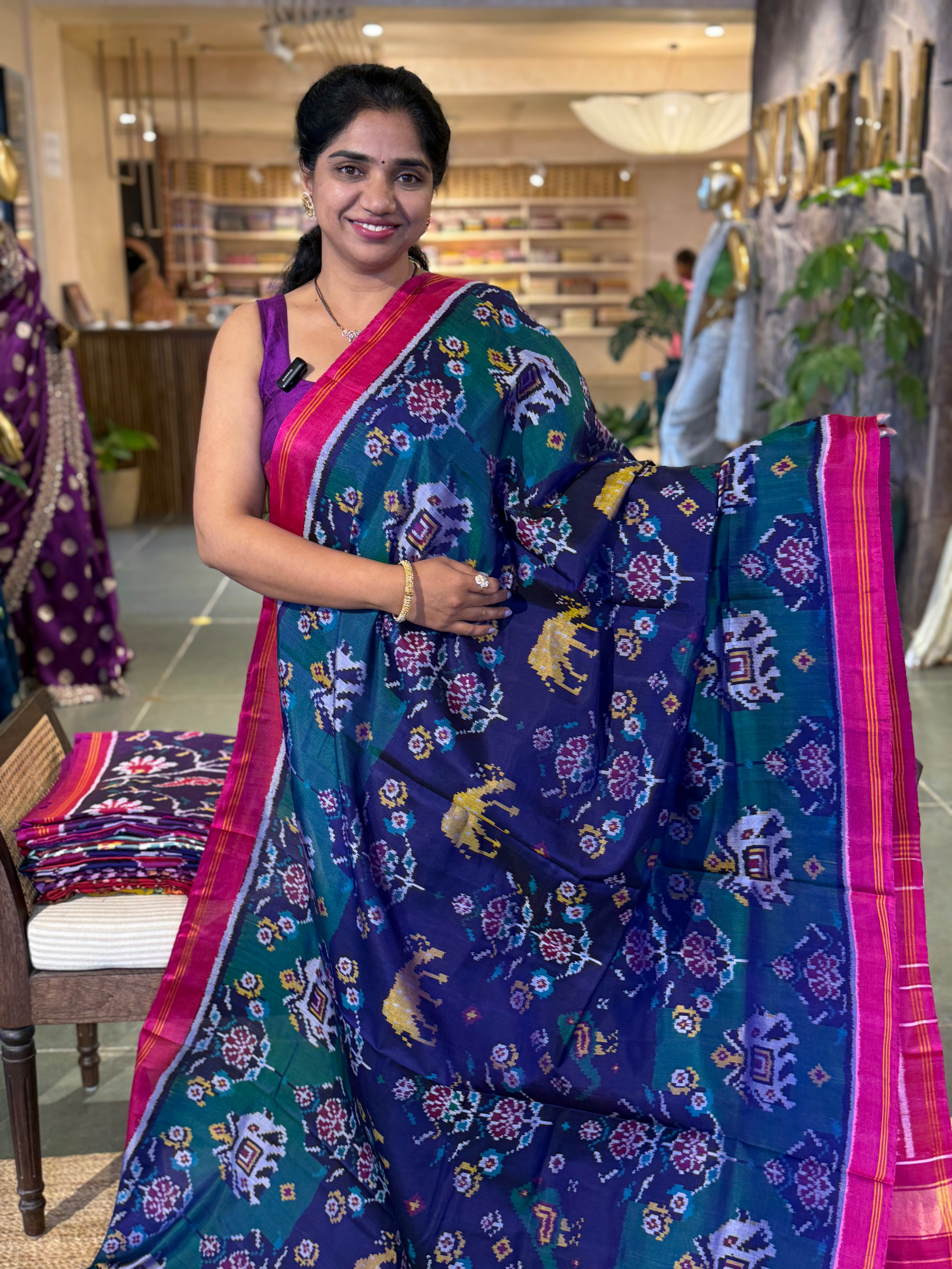 Navy Blue and Peacock Combo Pure Patan Patola Saree
