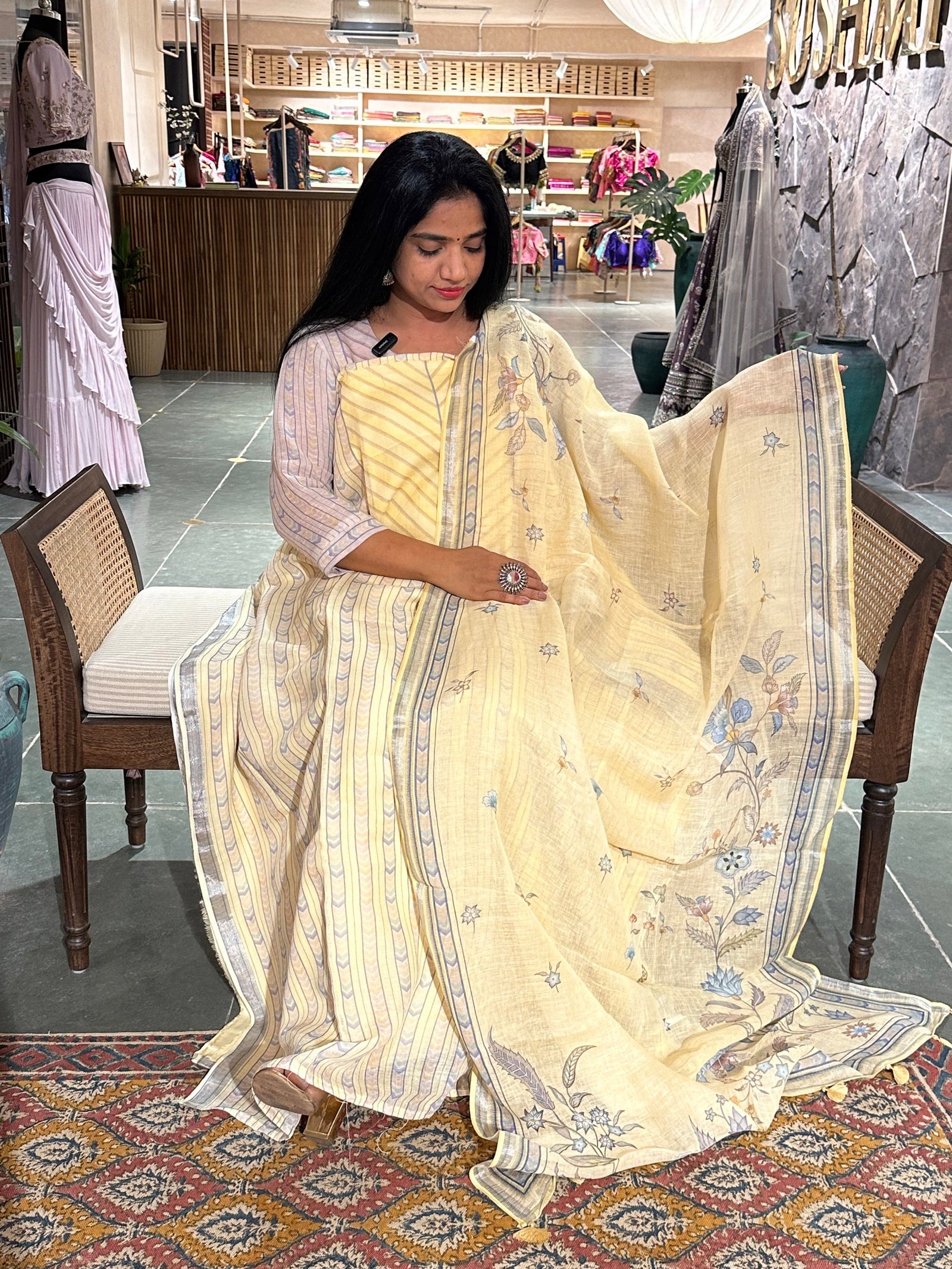 Pastel Yellow Pure Handloom Lenin 3-pc unstitched suit set