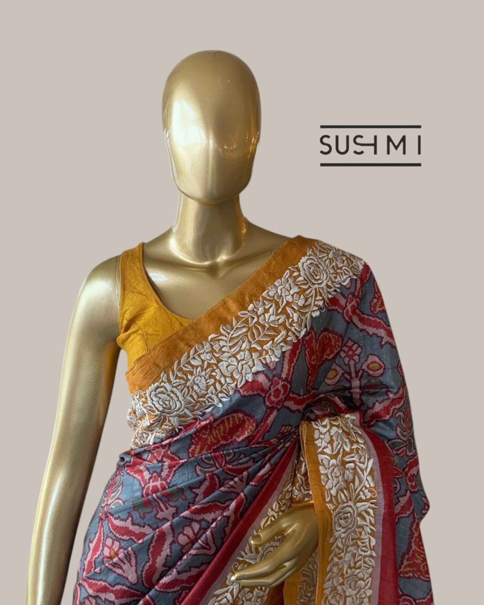Pure Tussar Saree with Patan Patola Inspired Print and Parsi Gara Border
