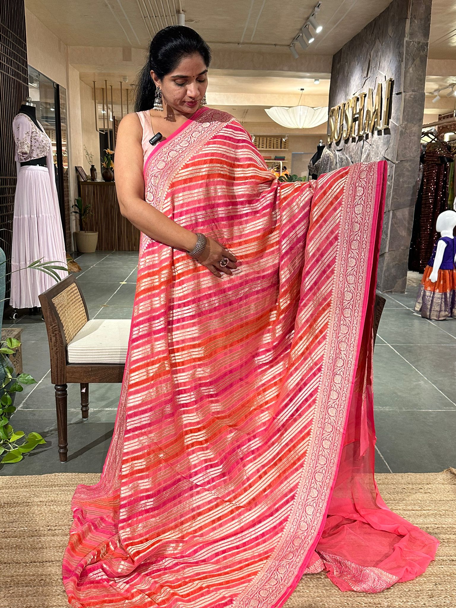 Banarsi khaddi georgette lehariya pattern