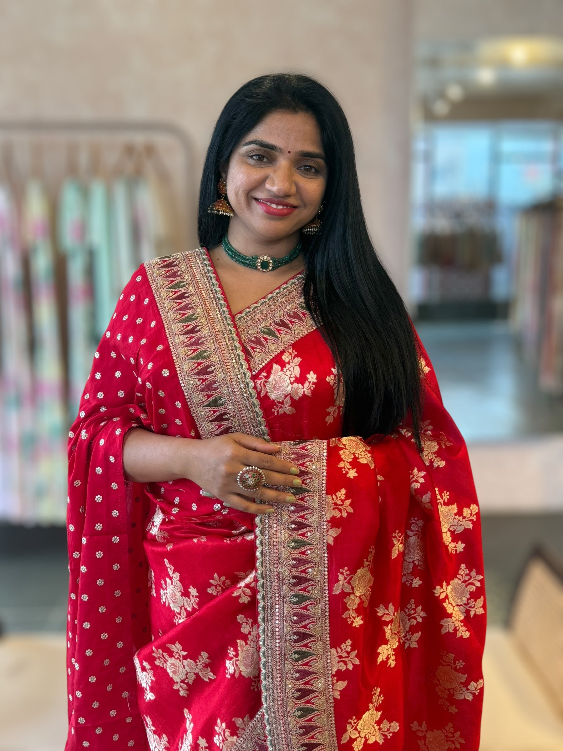 Chilli Red Banarasi Silk Saree With Sabhyasachi Borders