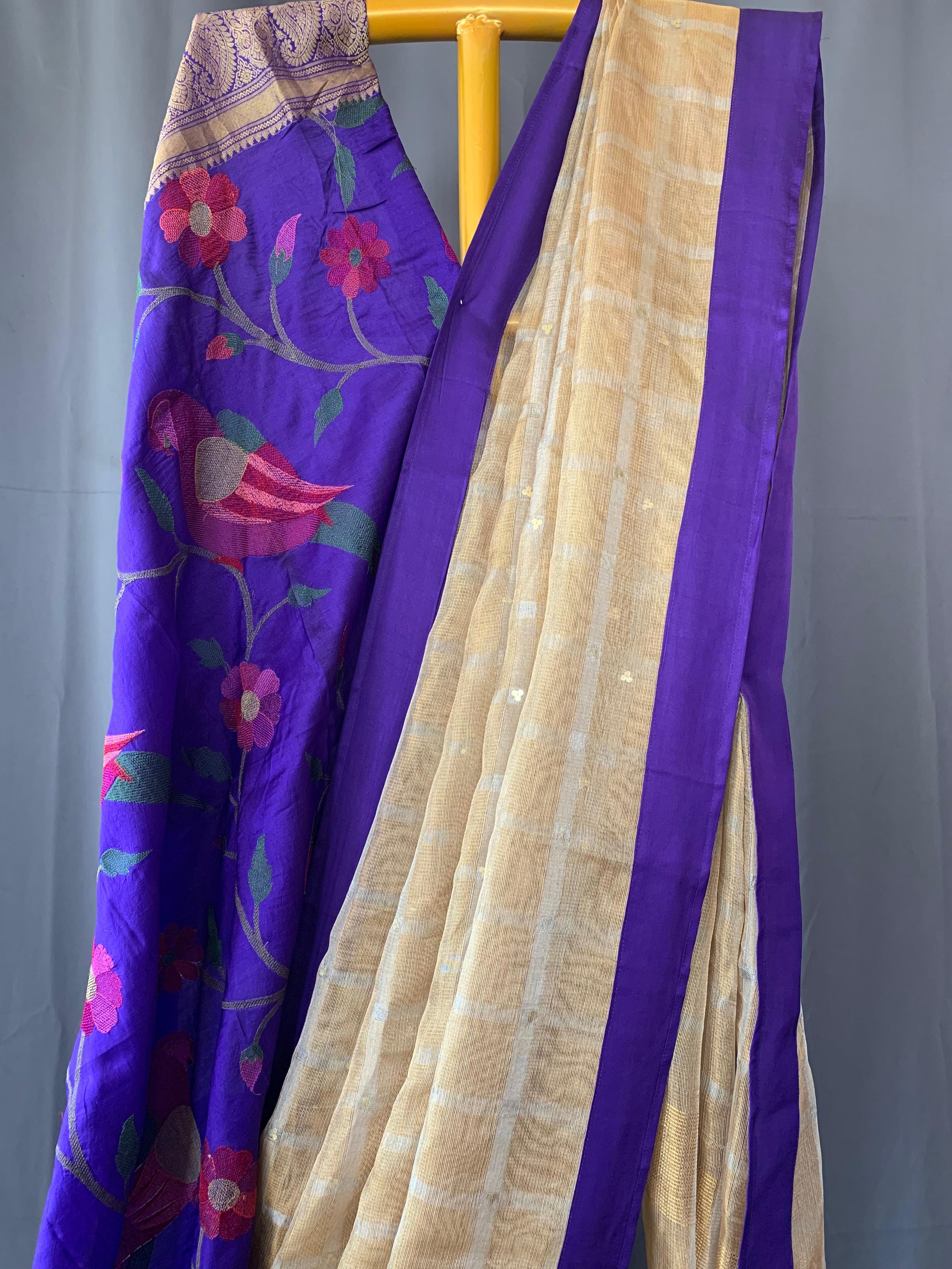 Designer Pure Handloom Gold tissue saree with kanchi petite point work blouse