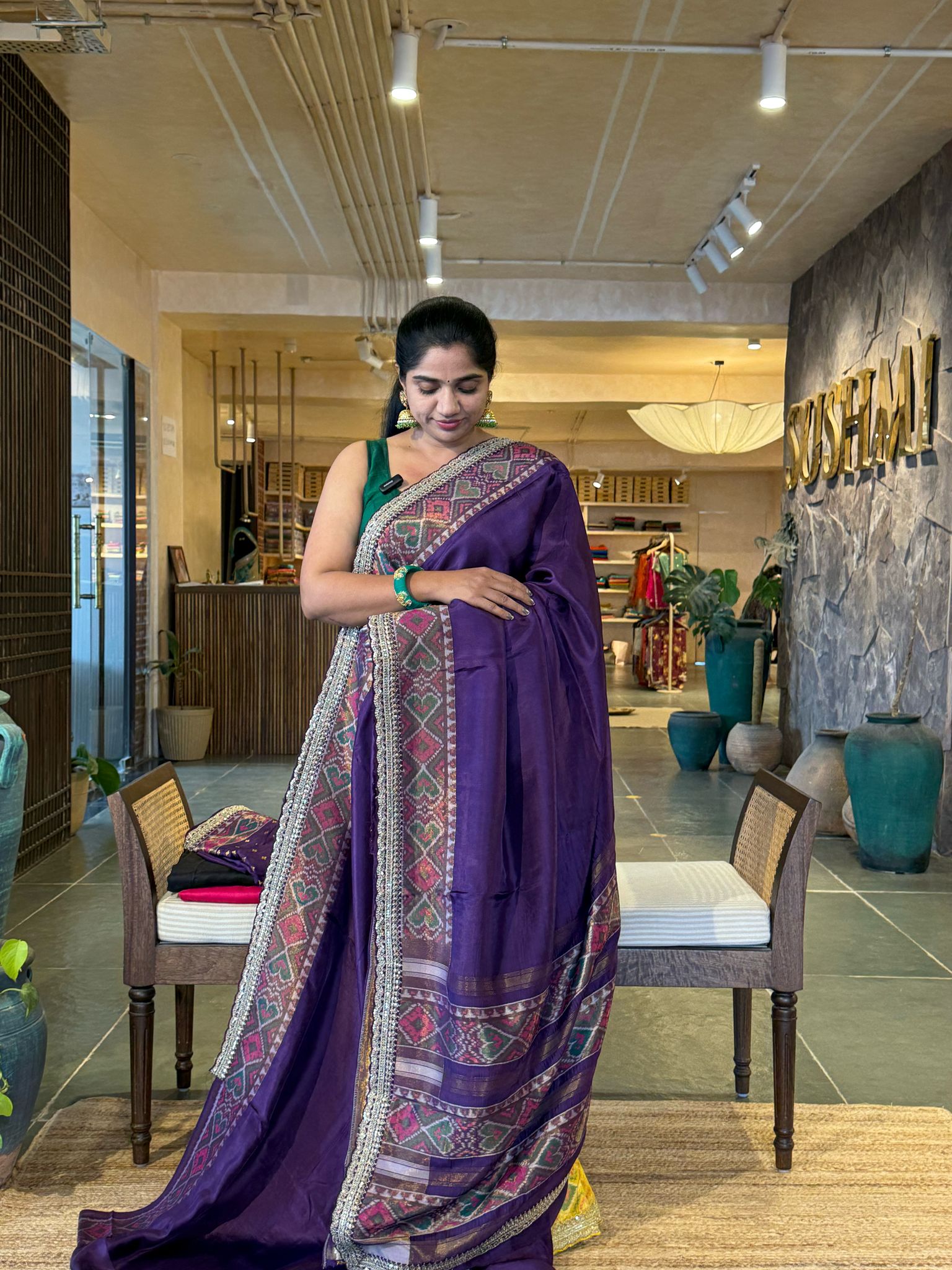 S2305: Tussar silk saree with Patola borders and Sabhyasachi-style