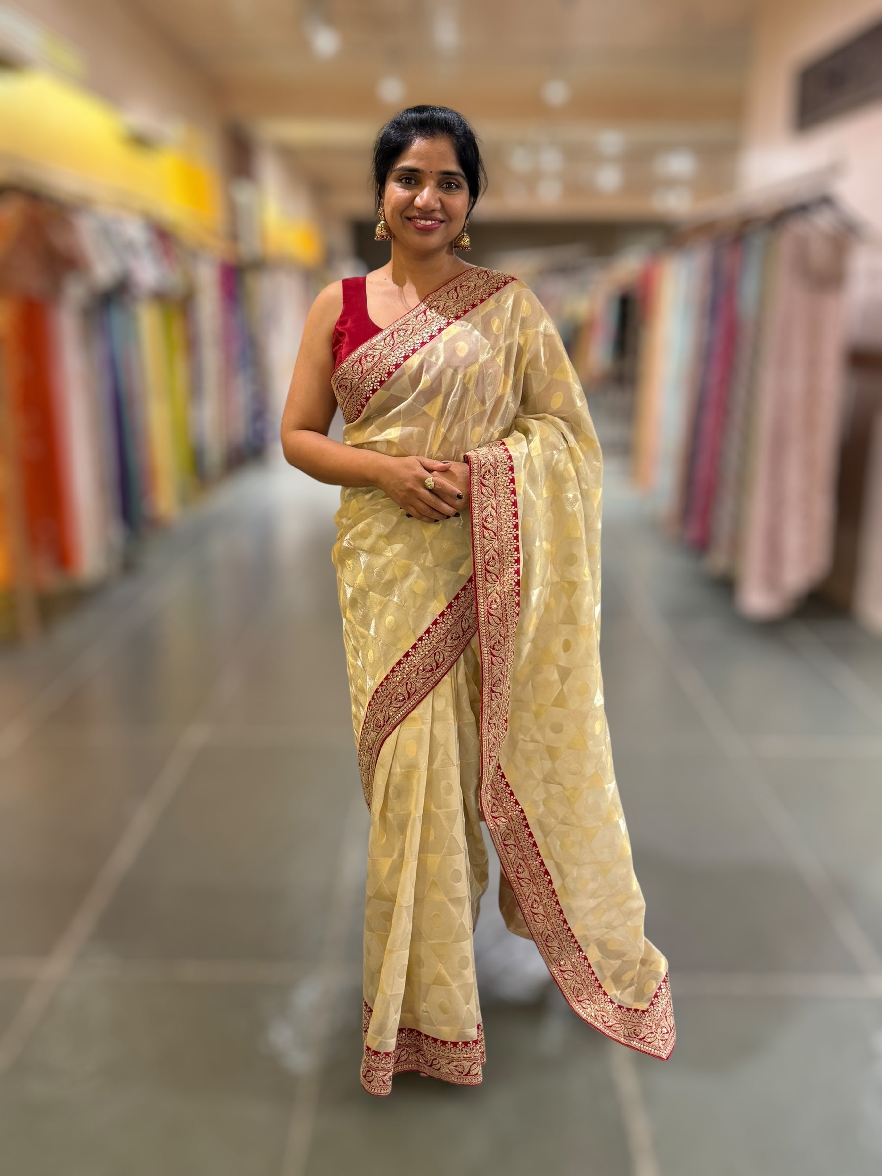 Ivory Kora Tissue Saree with Sabyasachi-Style Borders & Heavy Embroidered Blouse