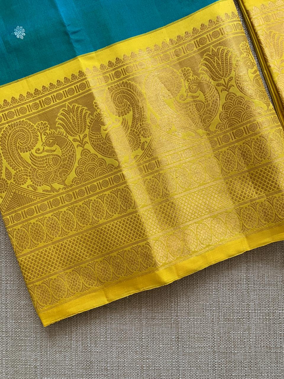 SGSA206 Peacock Blue and yellow Combo Gadwal Handloom Pure Silk Saree
